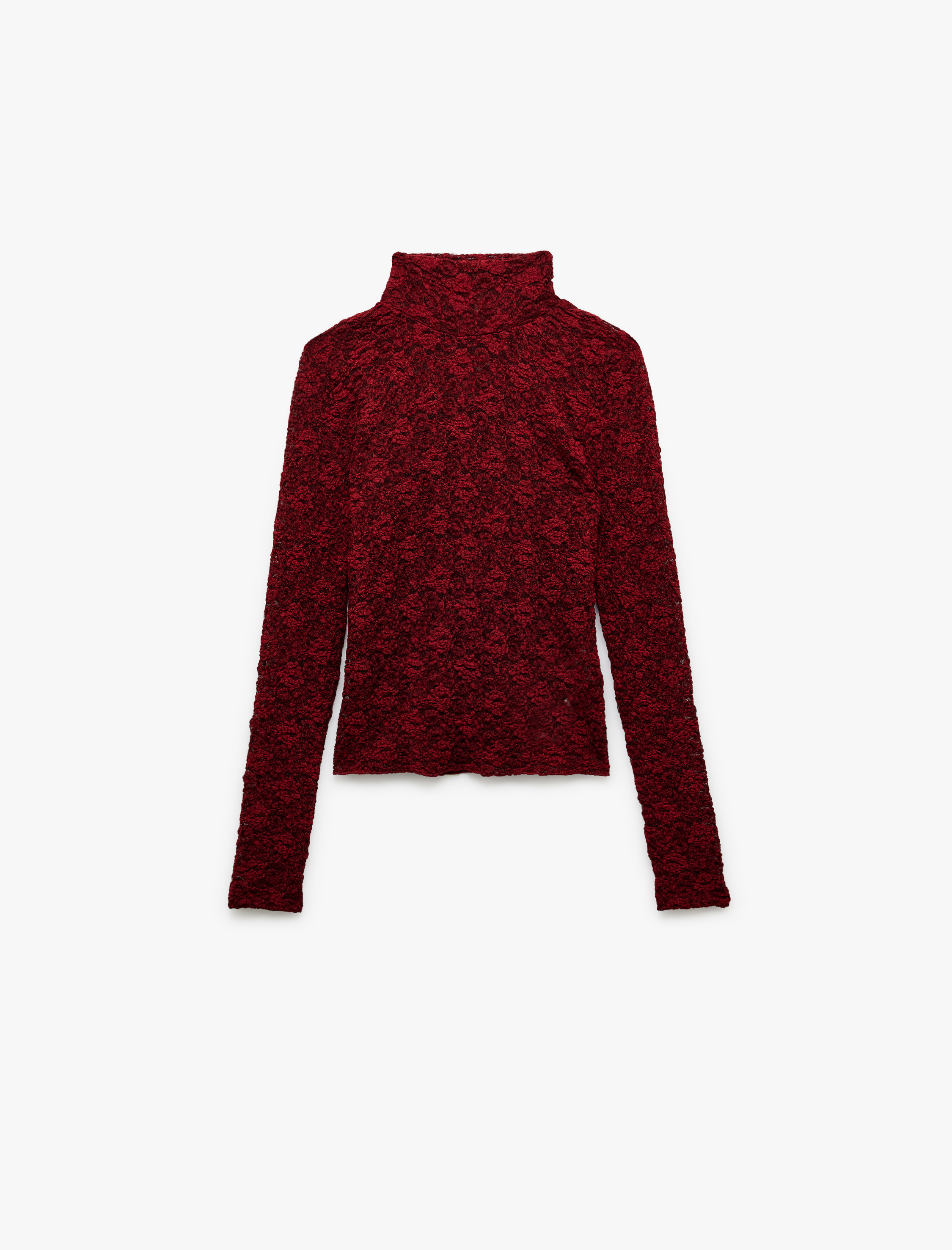   Slim Fit Uzun Kollu Dik Yaka Floral Dokulu Dantelli Bluz