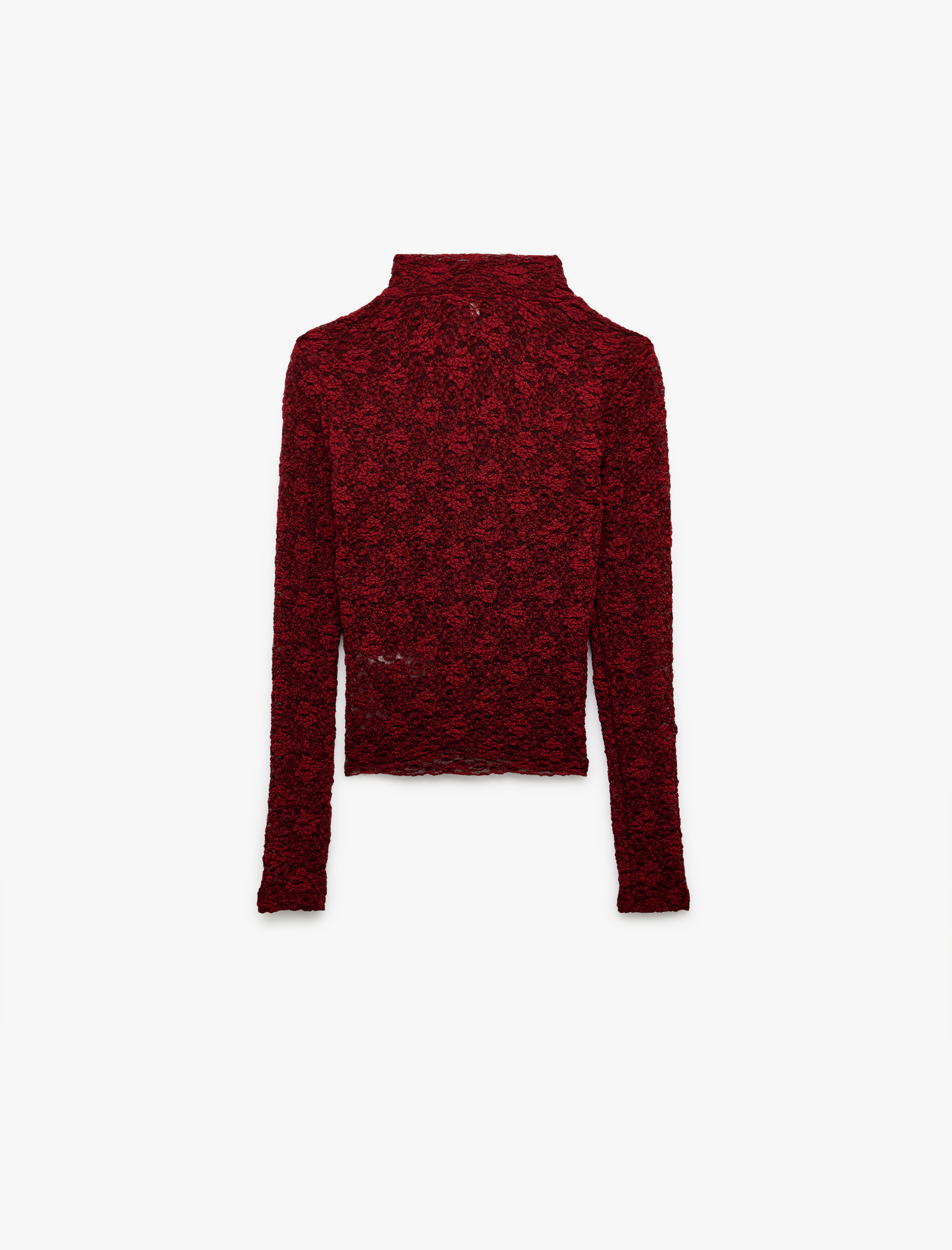   Slim Fit Uzun Kollu Dik Yaka Floral Dokulu Dantelli Bluz