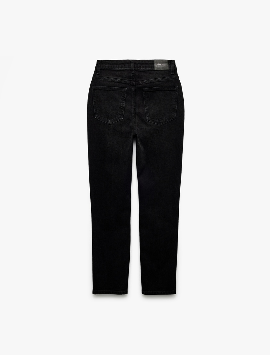   Pamuklu Yüksek Bel Düğmeli Slim Fit Mom Jean Pantolon - Mom Jeans