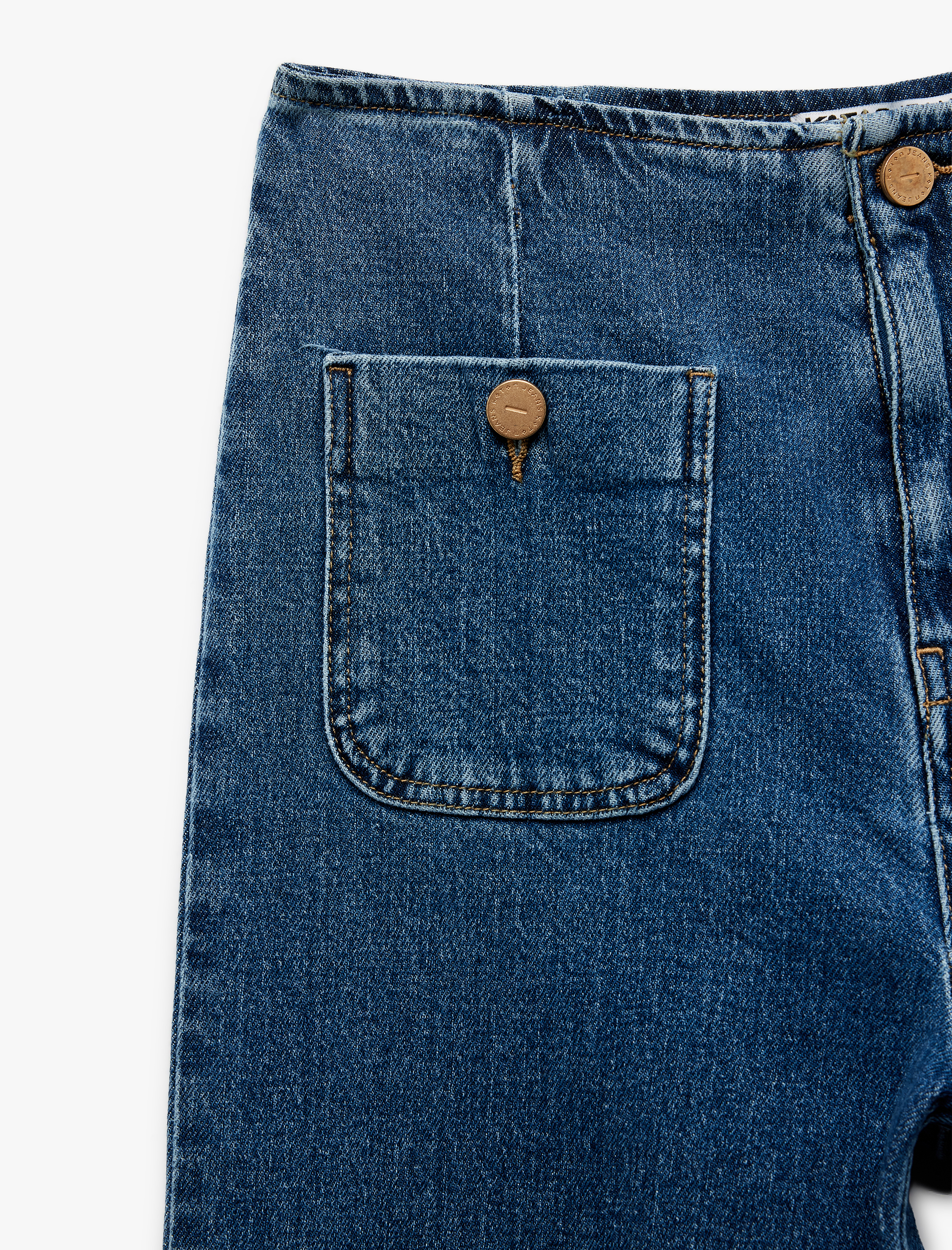 Yüksek Bel Düğme Detaylı Duble Geniş Paça Jean Pantolon - Culotte Jeans