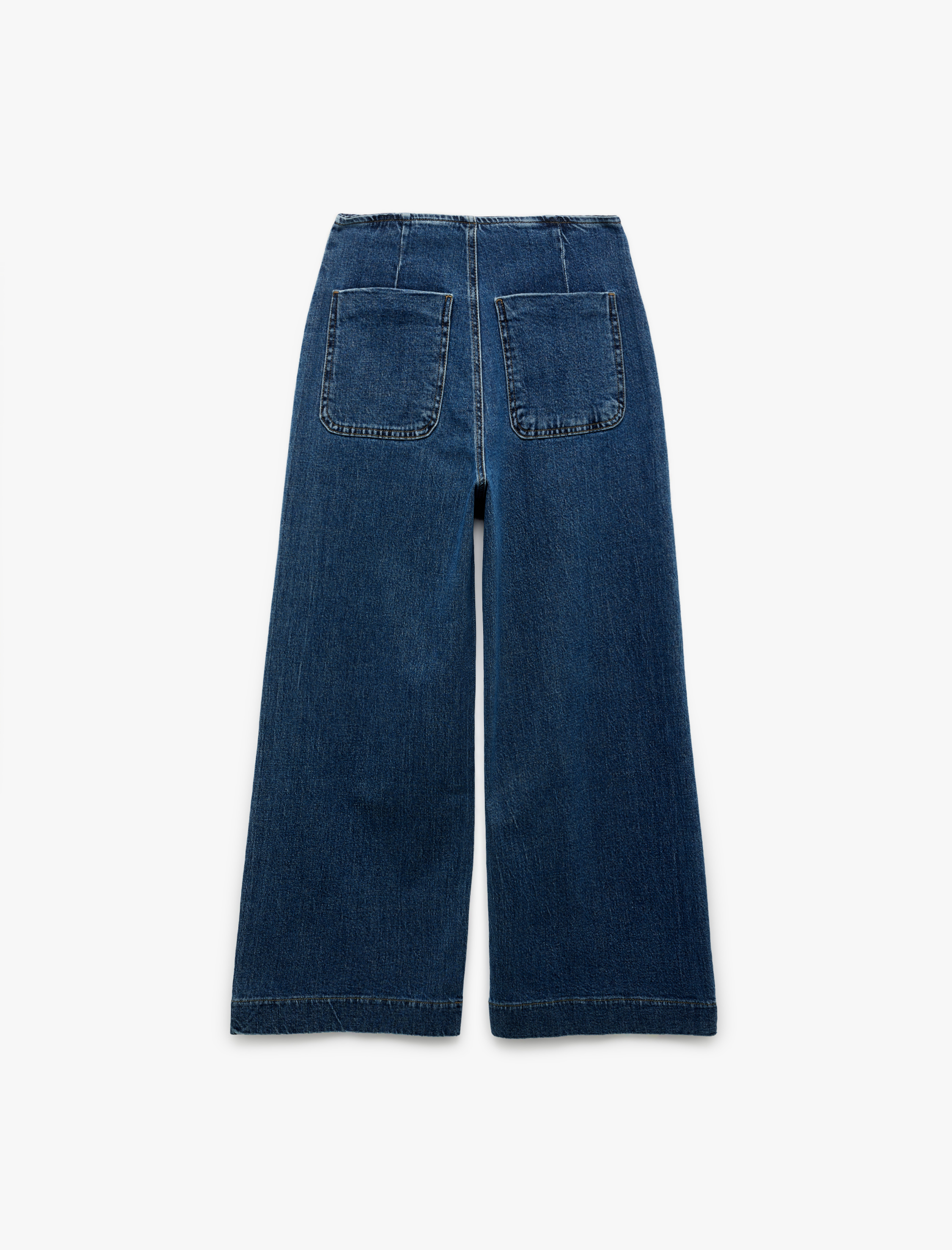 Yüksek Bel Düğme Detaylı Duble Geniş Paça Jean Pantolon - Culotte Jeans