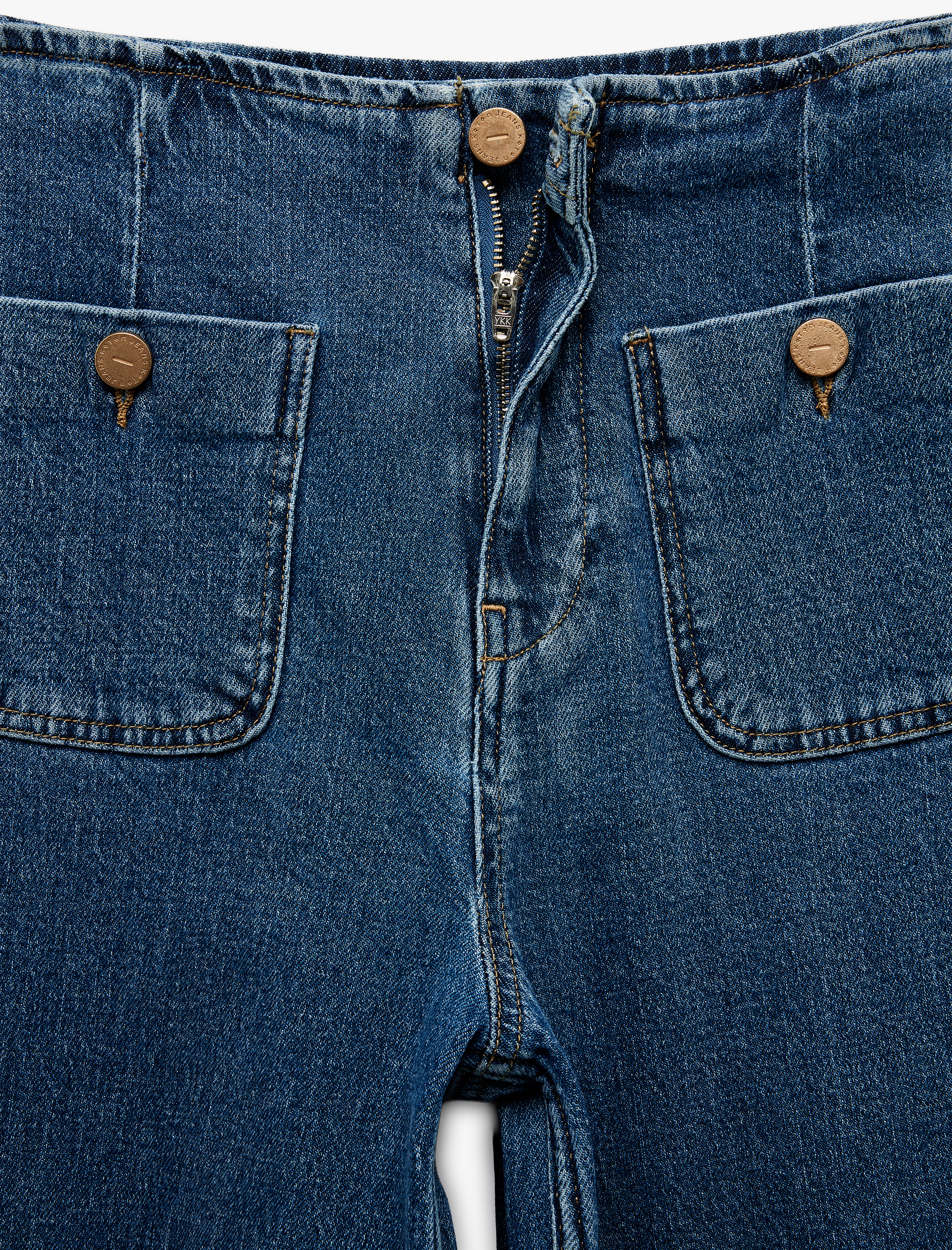 Yüksek Bel Düğme Detaylı Duble Geniş Paça Jean Pantolon - Culotte Jeans