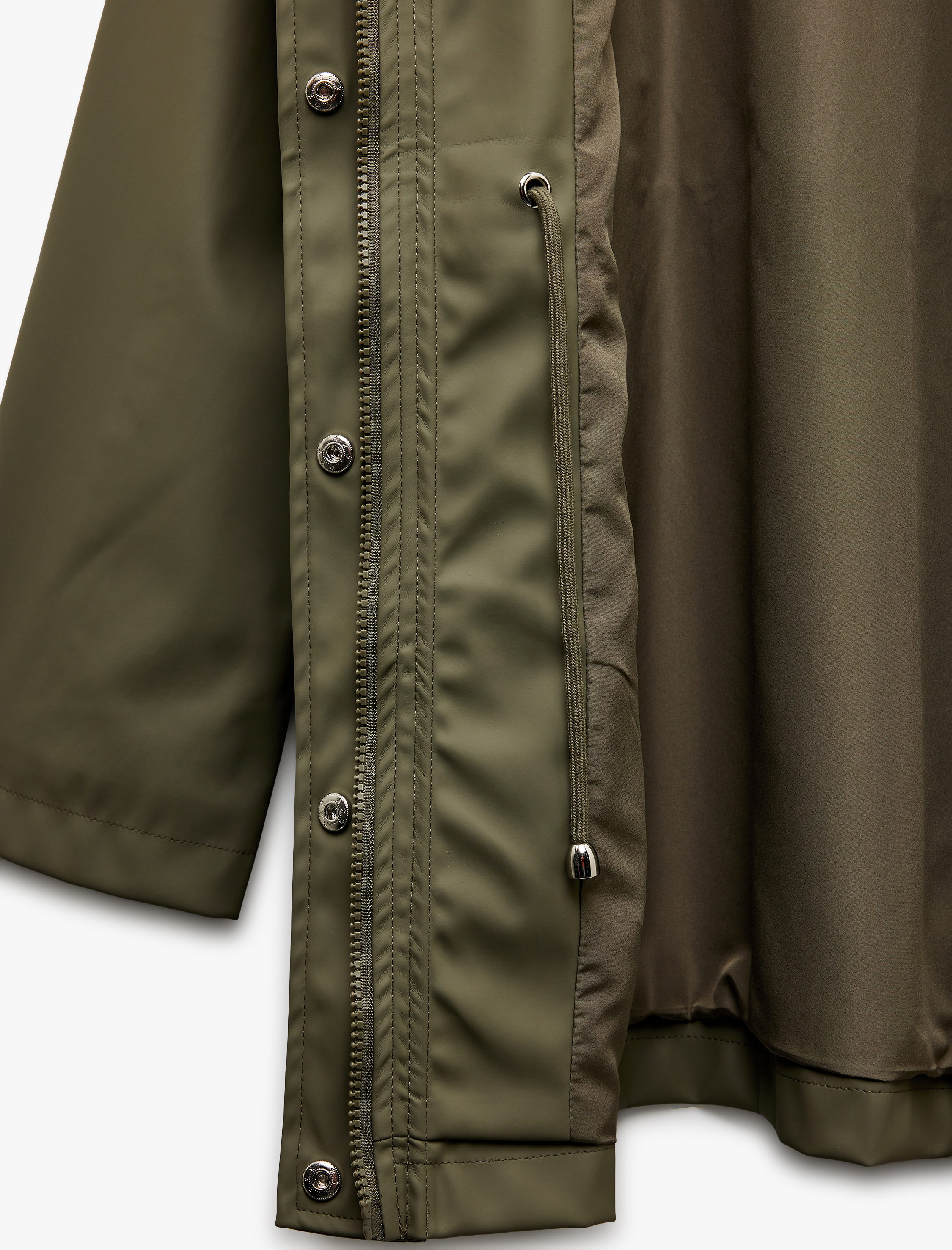   Cepli Beli Bağlamalı Uzun Kollu Fermuarlı Kapüşonlu Yağmurluk