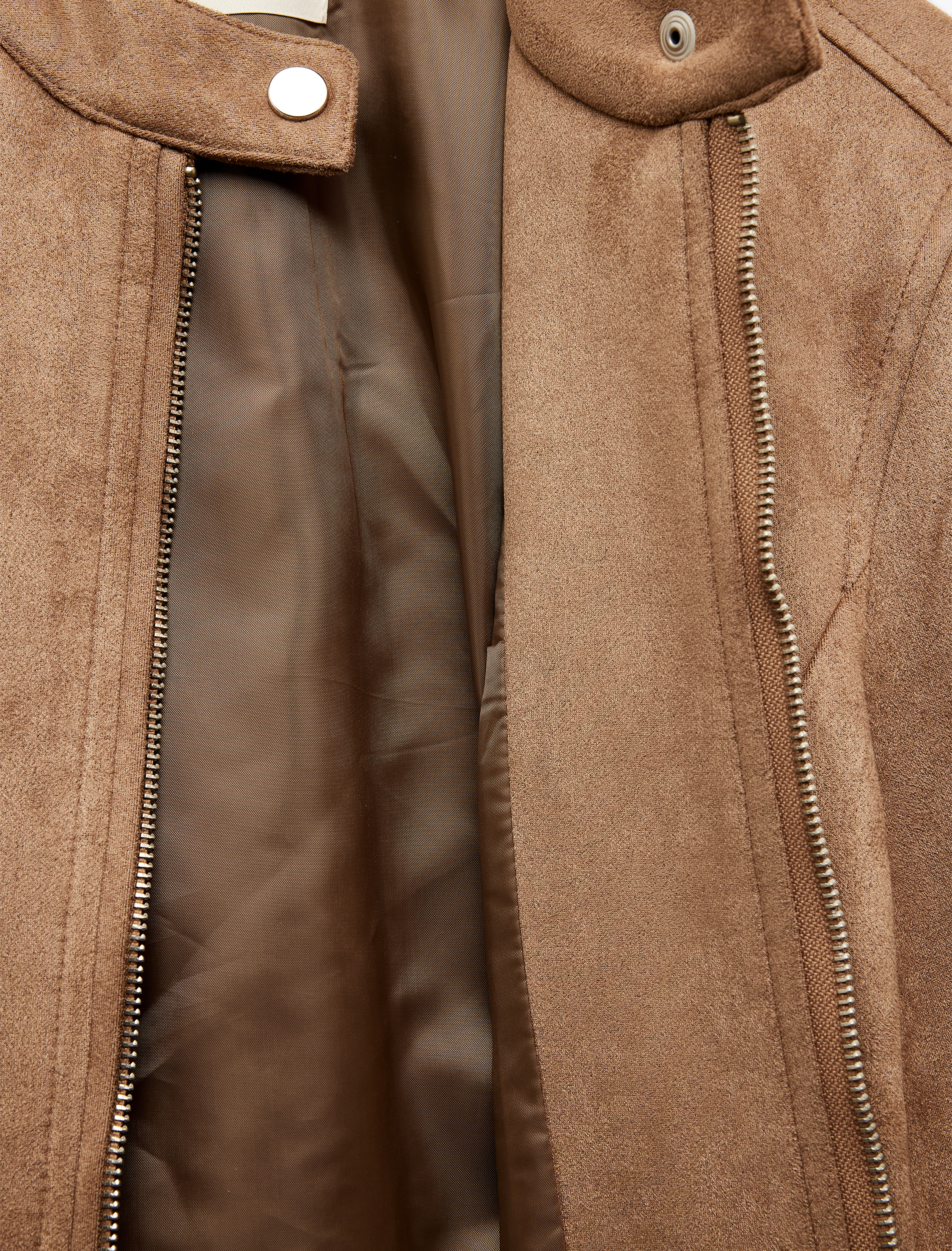   Slim Fit Fermuarlı Cepli Uzun Kollu Dik Yaka Suni Süet Ceket