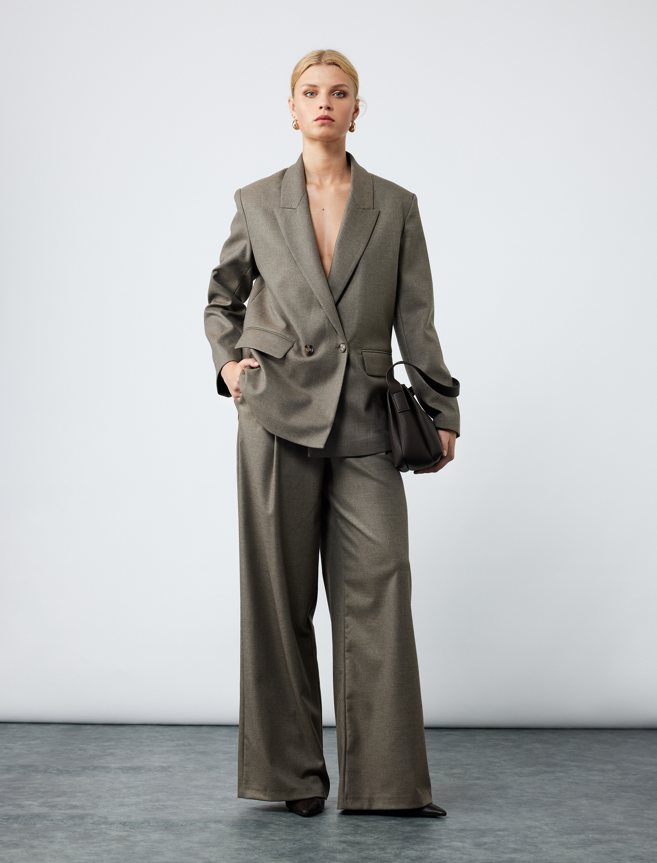   Cepli Pile Detaylı Geniş Paça Yüksek Bel Palazzo Pantolon