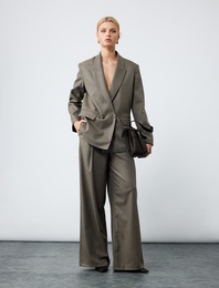 Cepli Pile Detaylı Geniş Paça Yüksek Bel Palazzo Pantolon