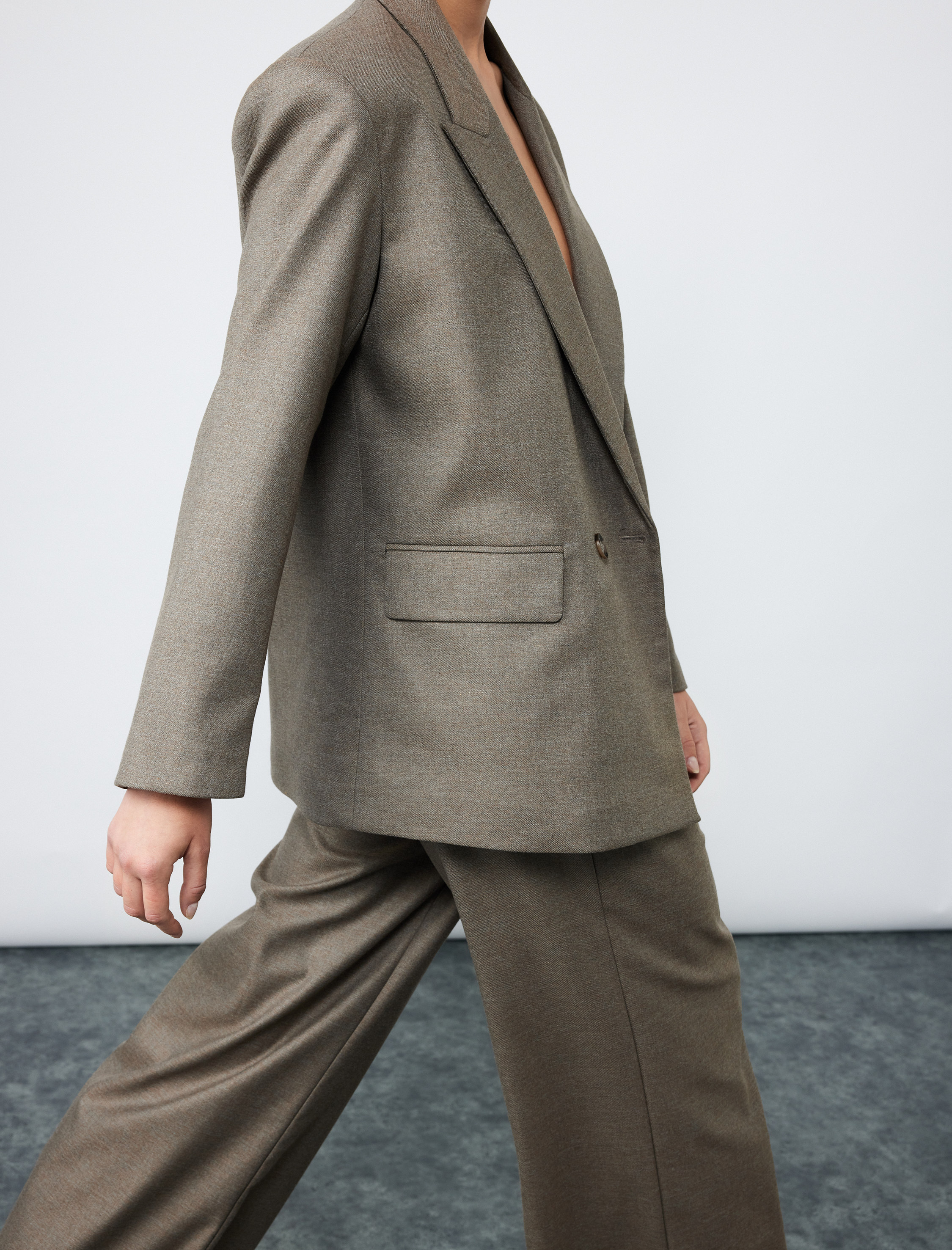   Cepli Pile Detaylı Geniş Paça Yüksek Bel Palazzo Pantolon