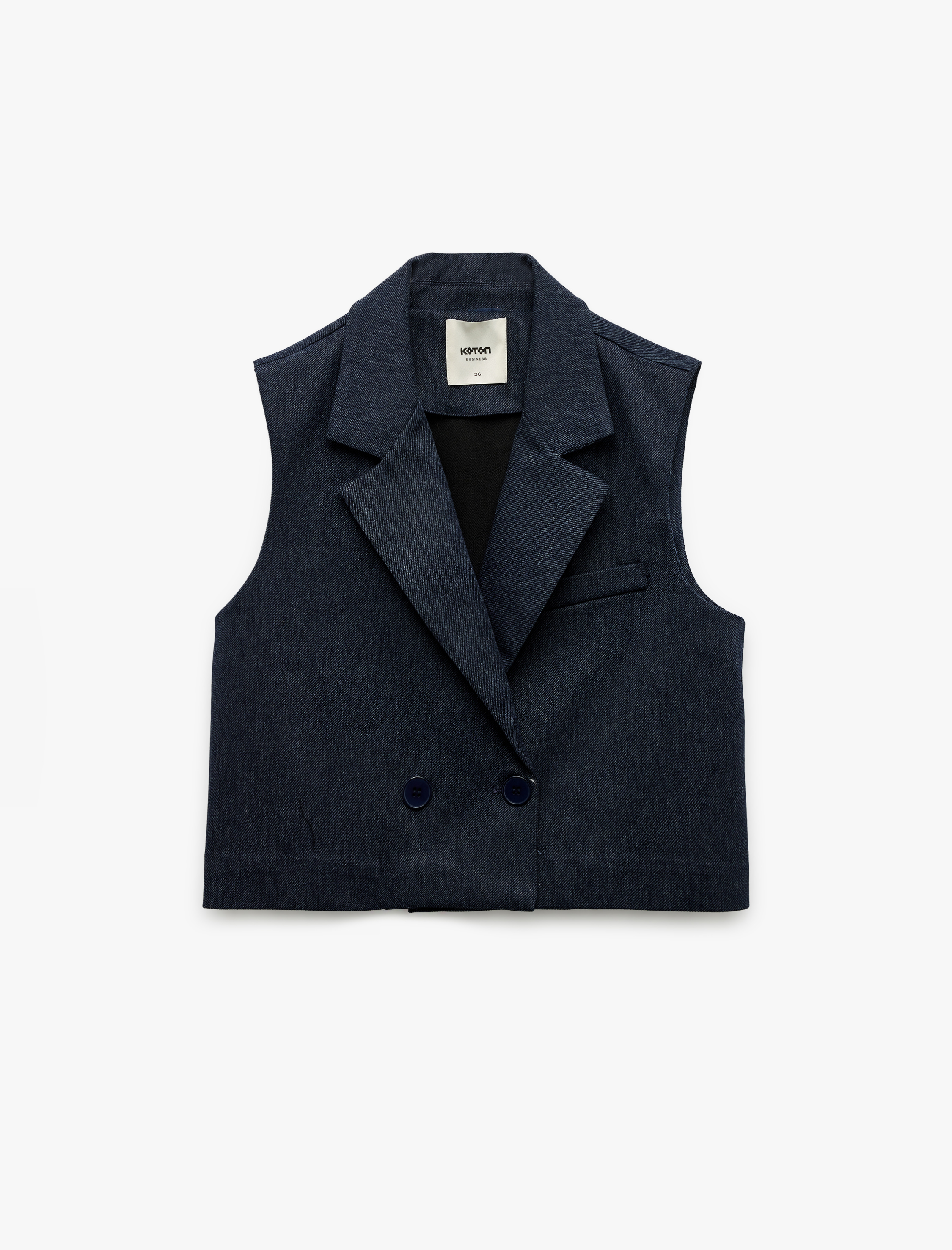   Kruvaze Yaka Kolsuz Crop Blazer Yelek