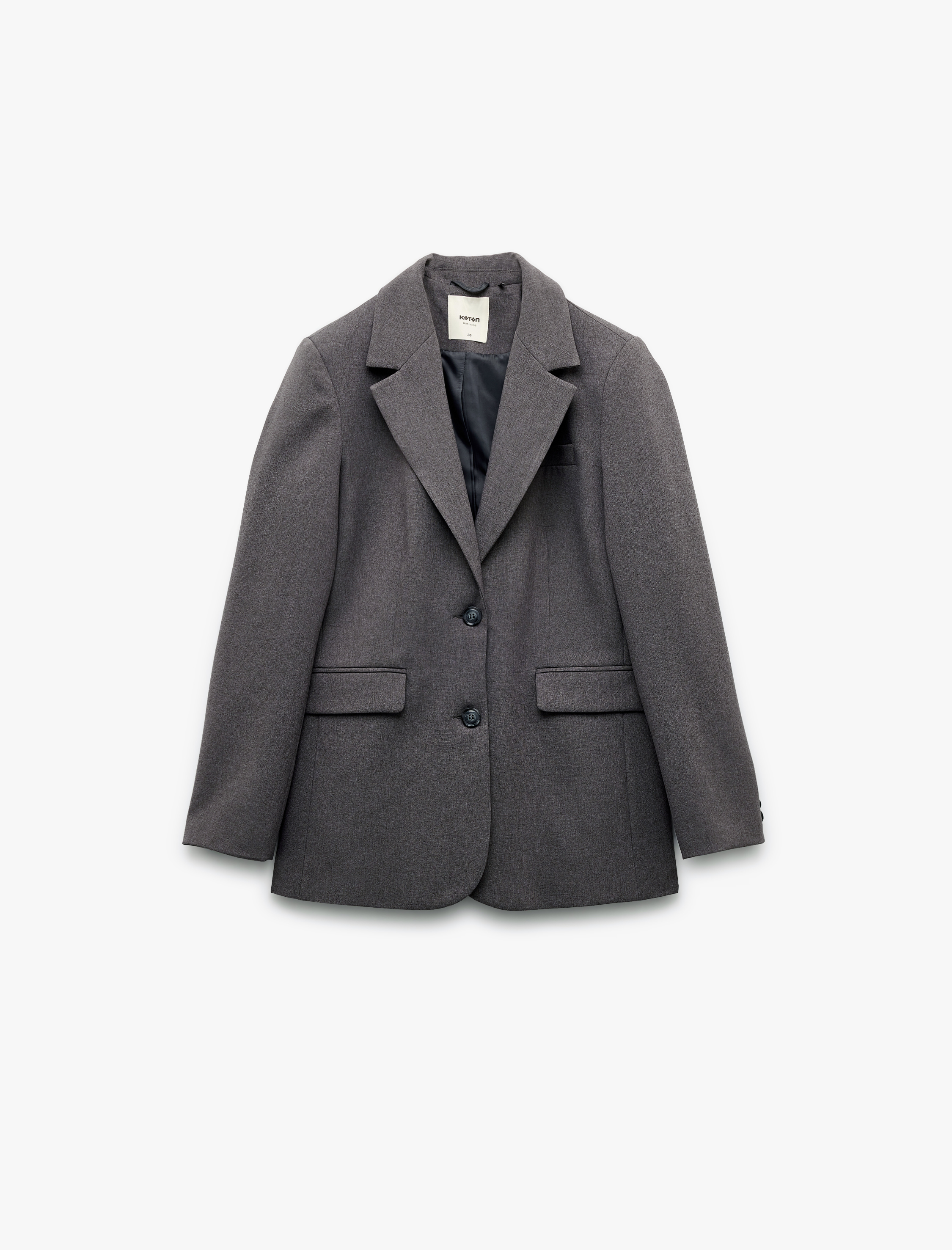   Kruvaze Yaka Düğmeli Cepli Uzun Kollu Blazer Ceket