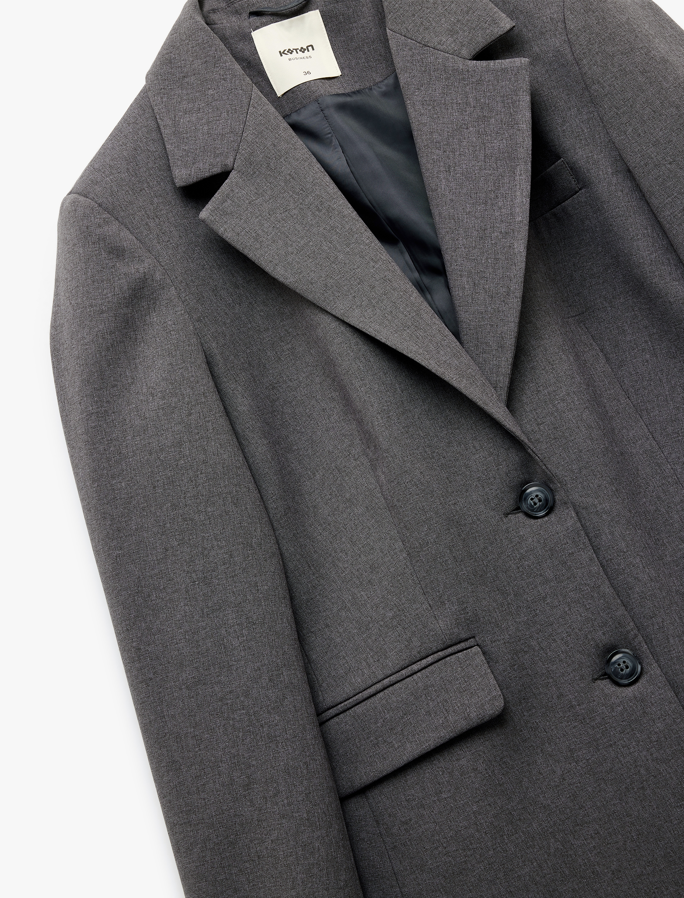   Kruvaze Yaka Düğmeli Cepli Uzun Kollu Blazer Ceket