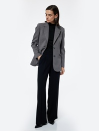 Kruvaze Yaka Düğmeli Cepli Uzun Kollu Blazer Ceket