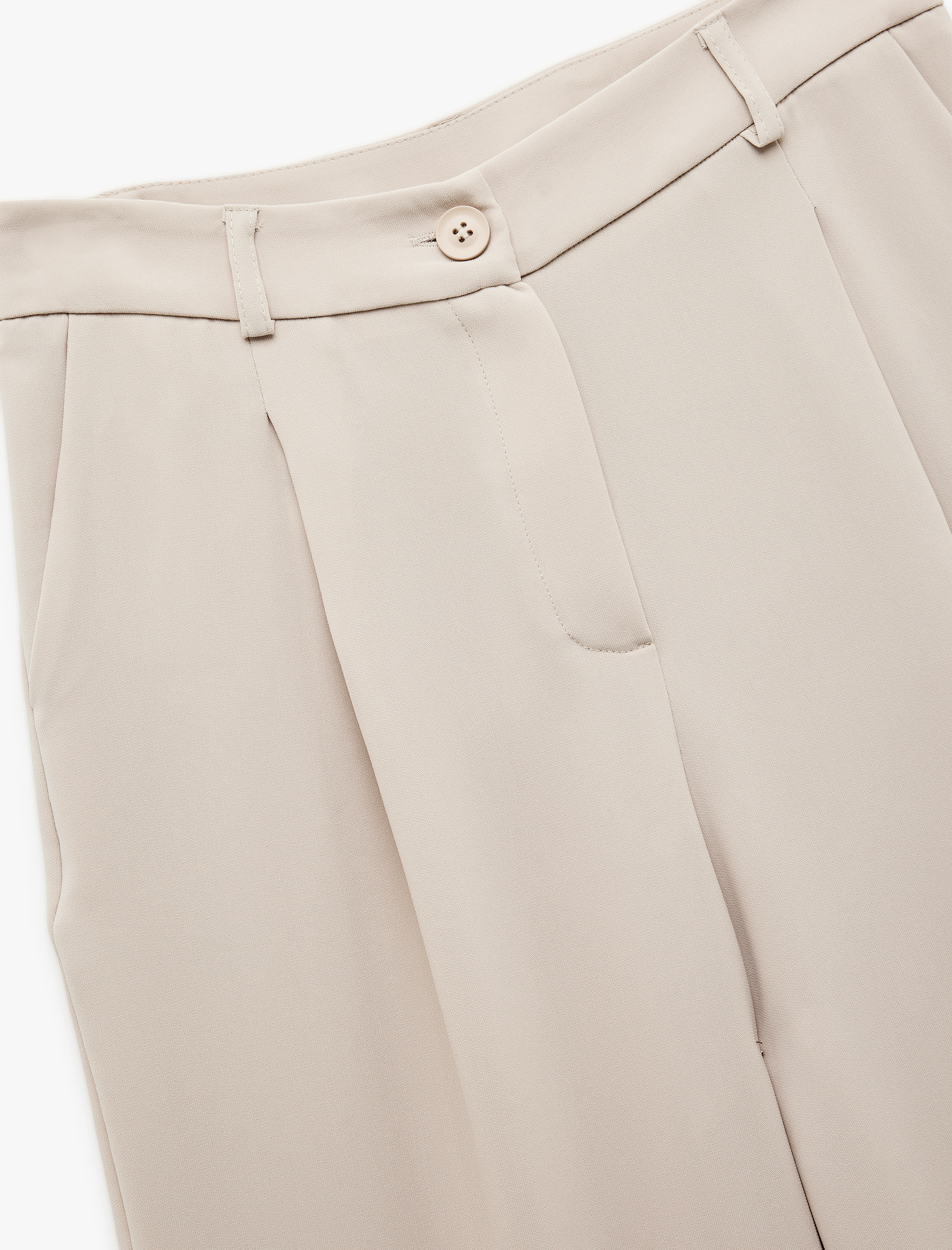   Krep Kumaş Cepli Pile Detaylı Yüksek Bel Geniş Paça Palazzo Pantolon