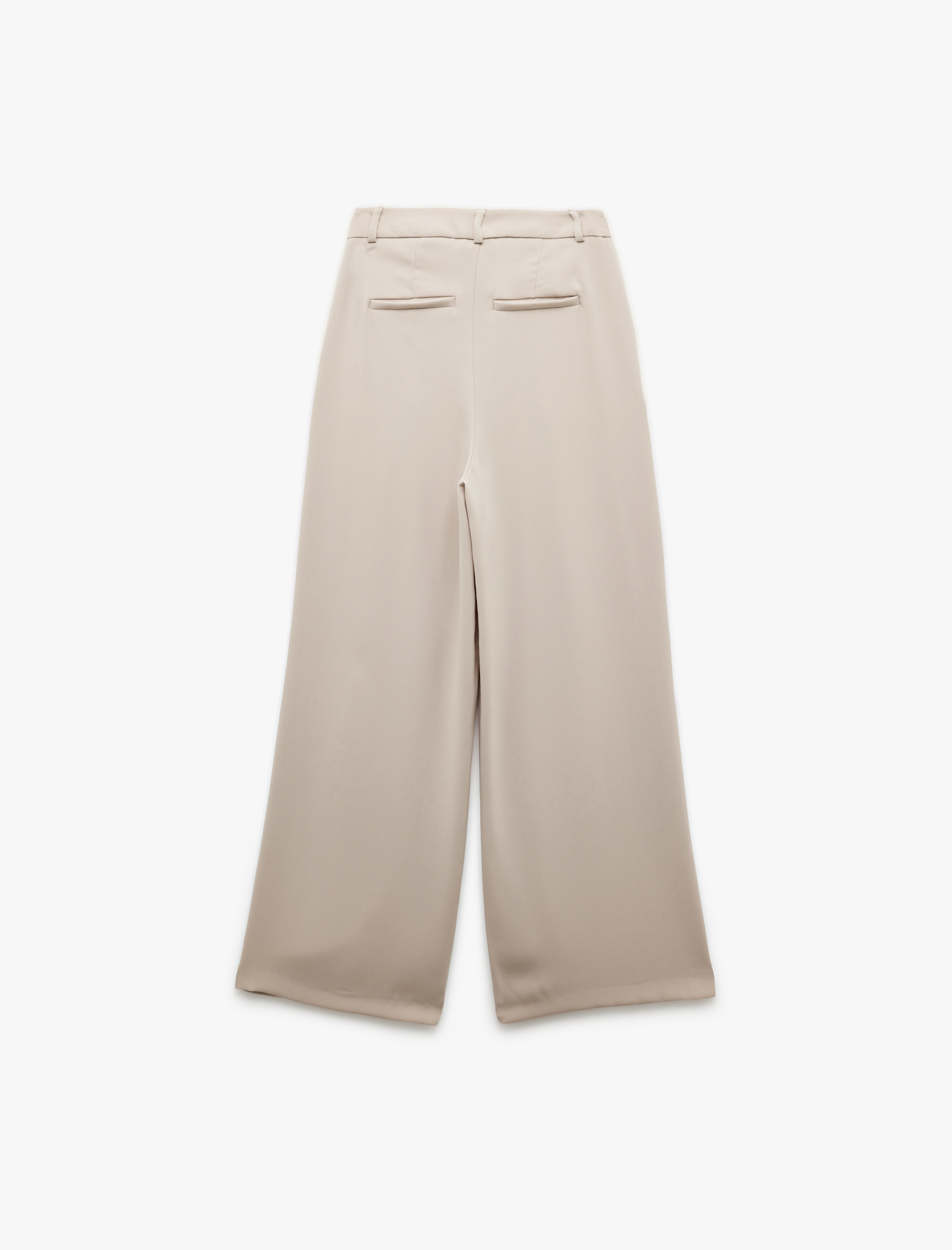   Krep Kumaş Cepli Pile Detaylı Yüksek Bel Geniş Paça Palazzo Pantolon