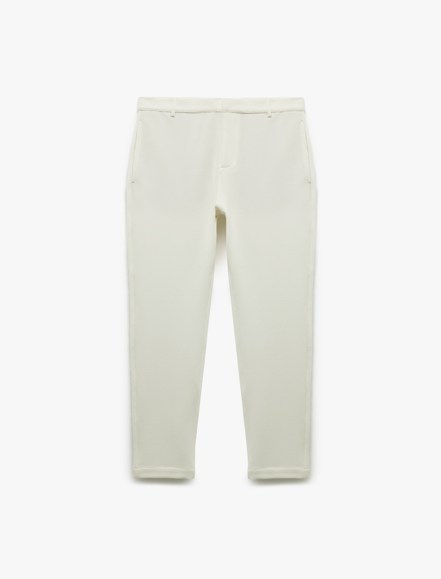   Waffle Dokulu Cep Detaylı Kancalı Slim Fit Pantolon