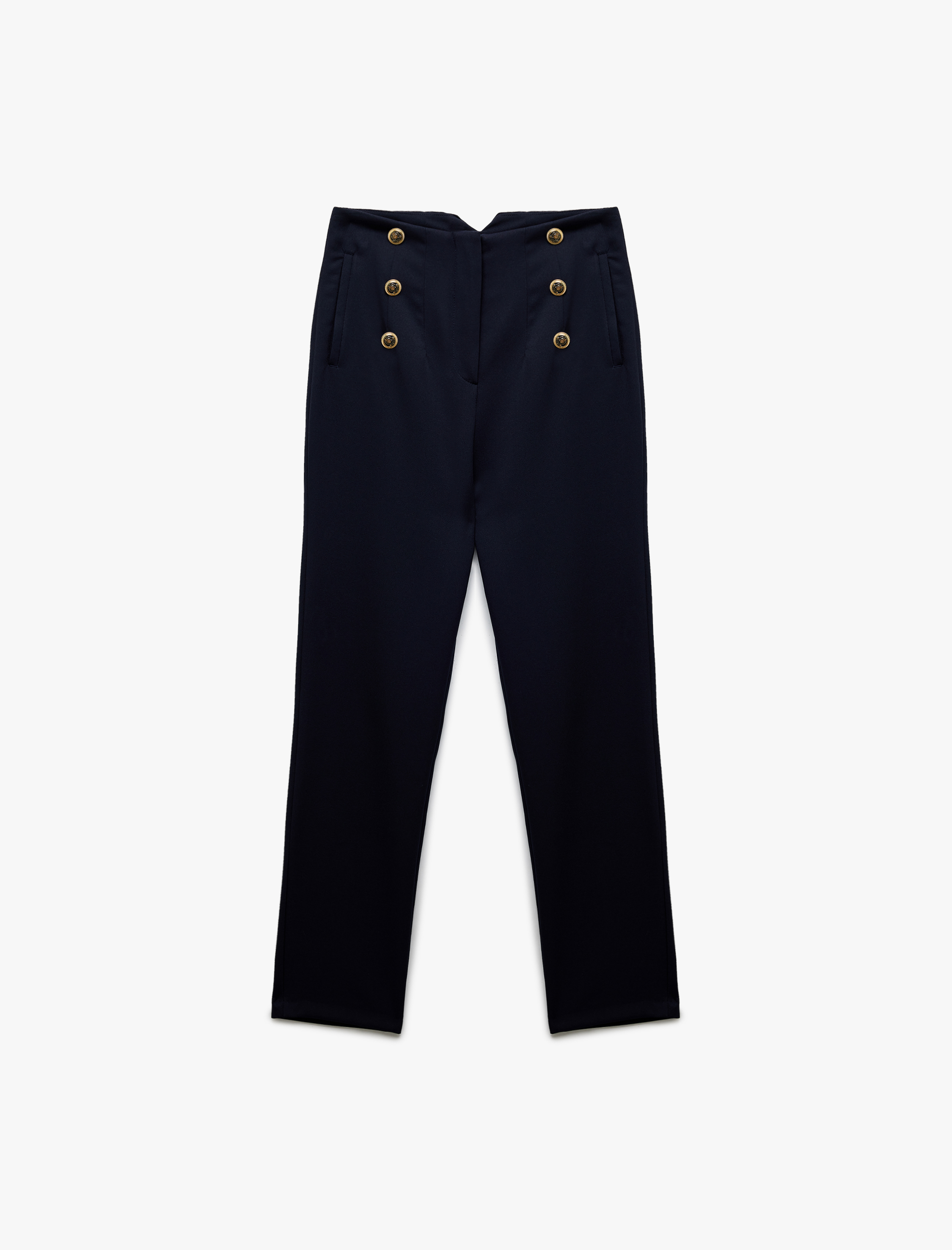 Slim Fit Düğmeli Yüksek Bel Cigarette Kumaş Pantolon