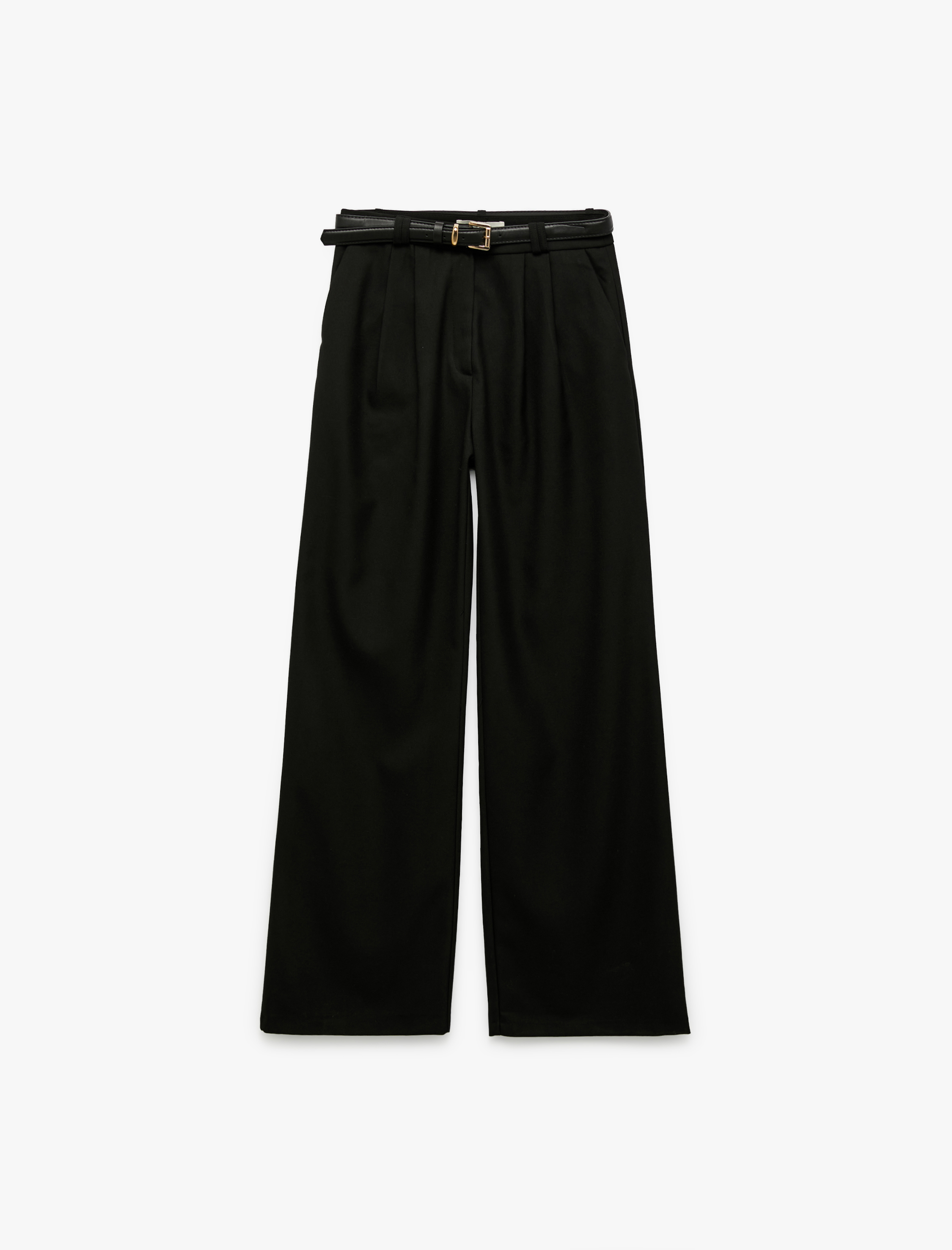   Cepli Normal Bel Düz Geniş Paça Kemerli Palazzo Pantolon