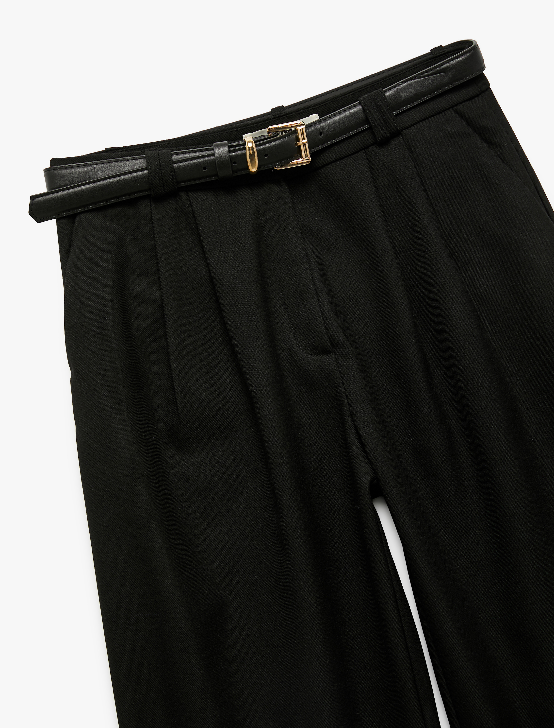   Cepli Normal Bel Düz Geniş Paça Kemerli Palazzo Pantolon