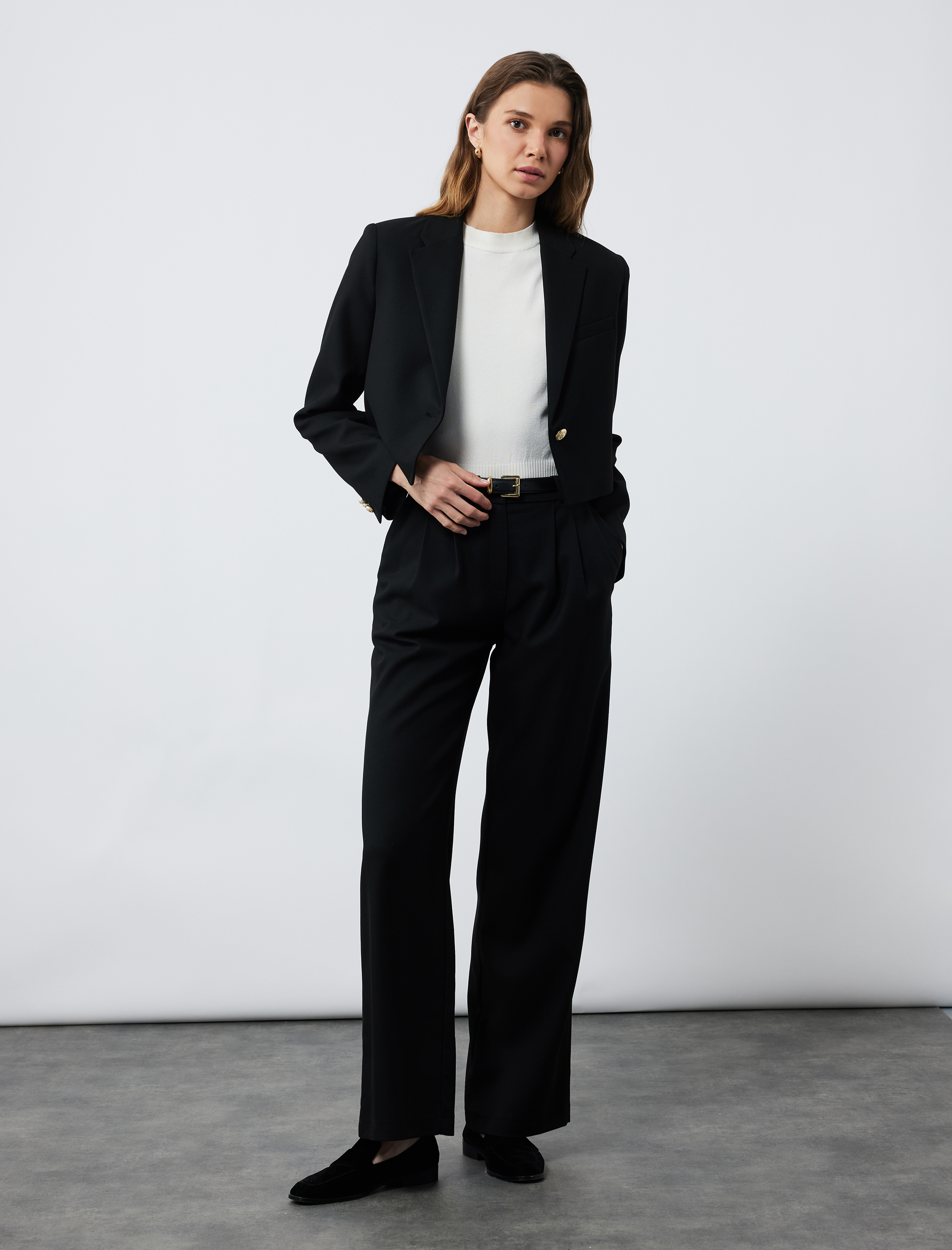   Cepli Normal Bel Düz Geniş Paça Kemerli Palazzo Pantolon