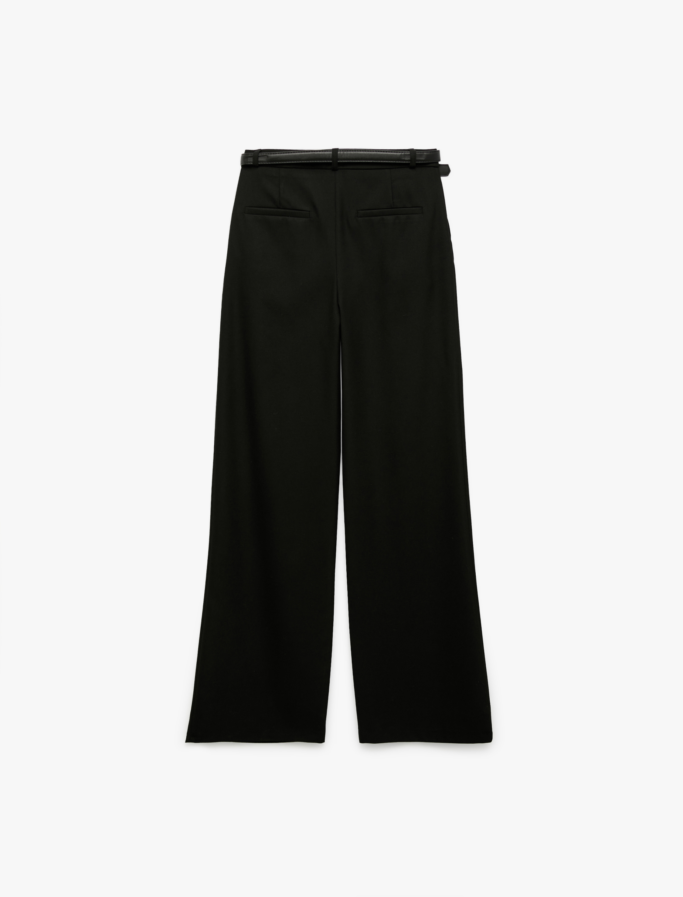   Cepli Normal Bel Düz Geniş Paça Kemerli Palazzo Pantolon