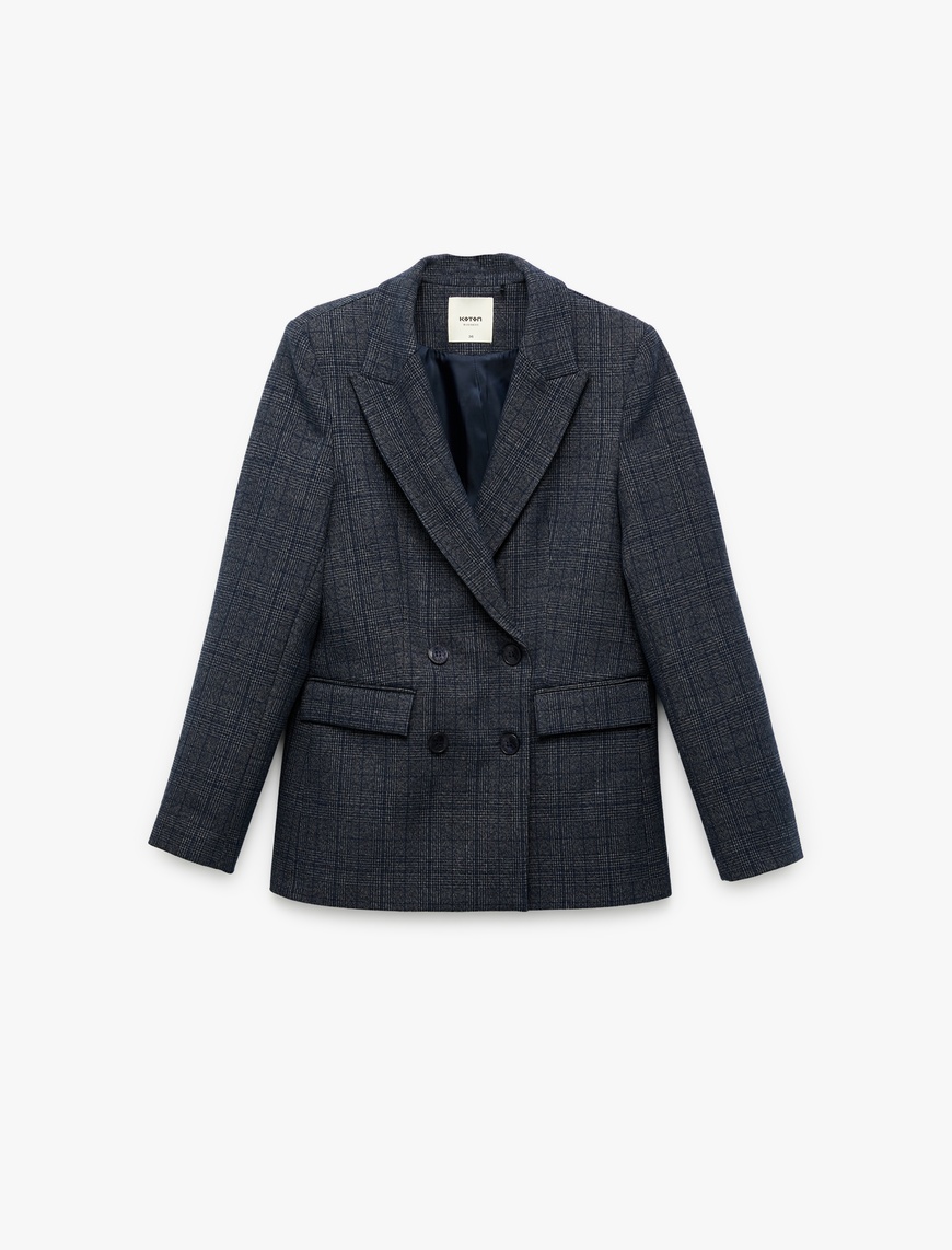   Cepli Uzun Kollu Ekose Kruvaze Blazer Ceket