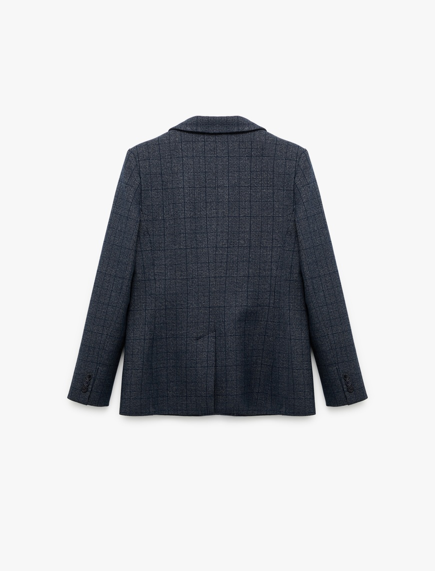   Cepli Uzun Kollu Ekose Kruvaze Blazer Ceket