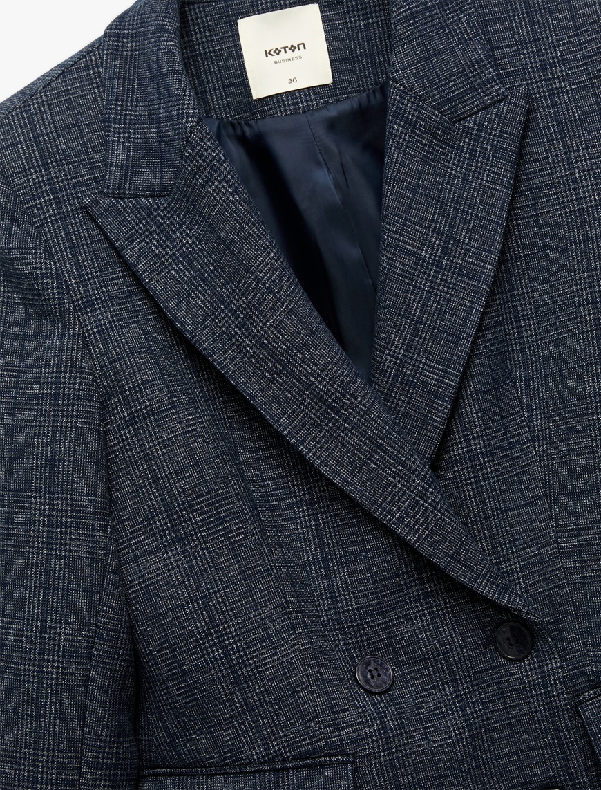   Cepli Uzun Kollu Ekose Kruvaze Blazer Ceket