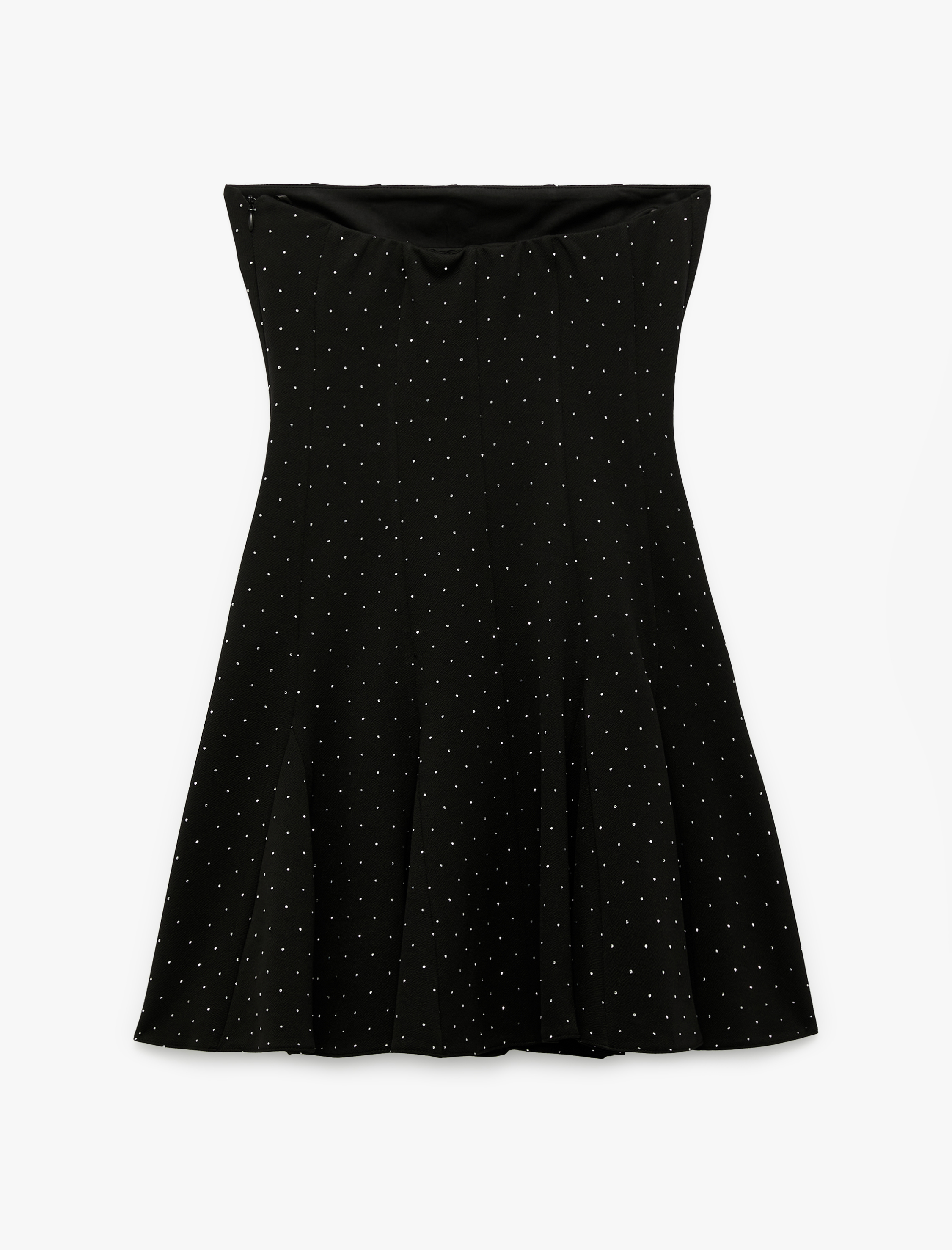   Straplez Kolsuz Volanlı Taşlı Astarlı Mini Abiye Elbise