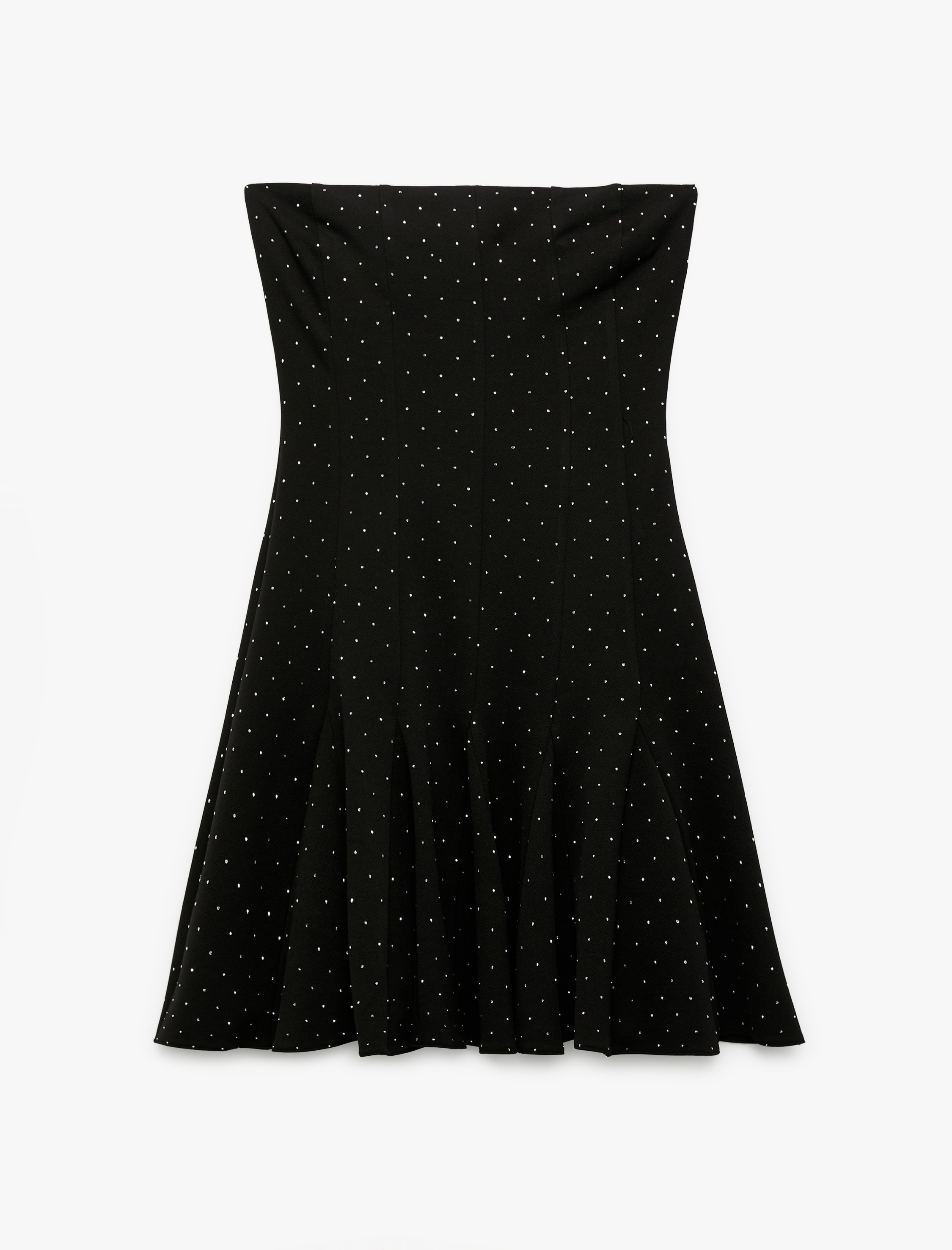   Straplez Kolsuz Volanlı Taşlı Astarlı Mini Abiye Elbise