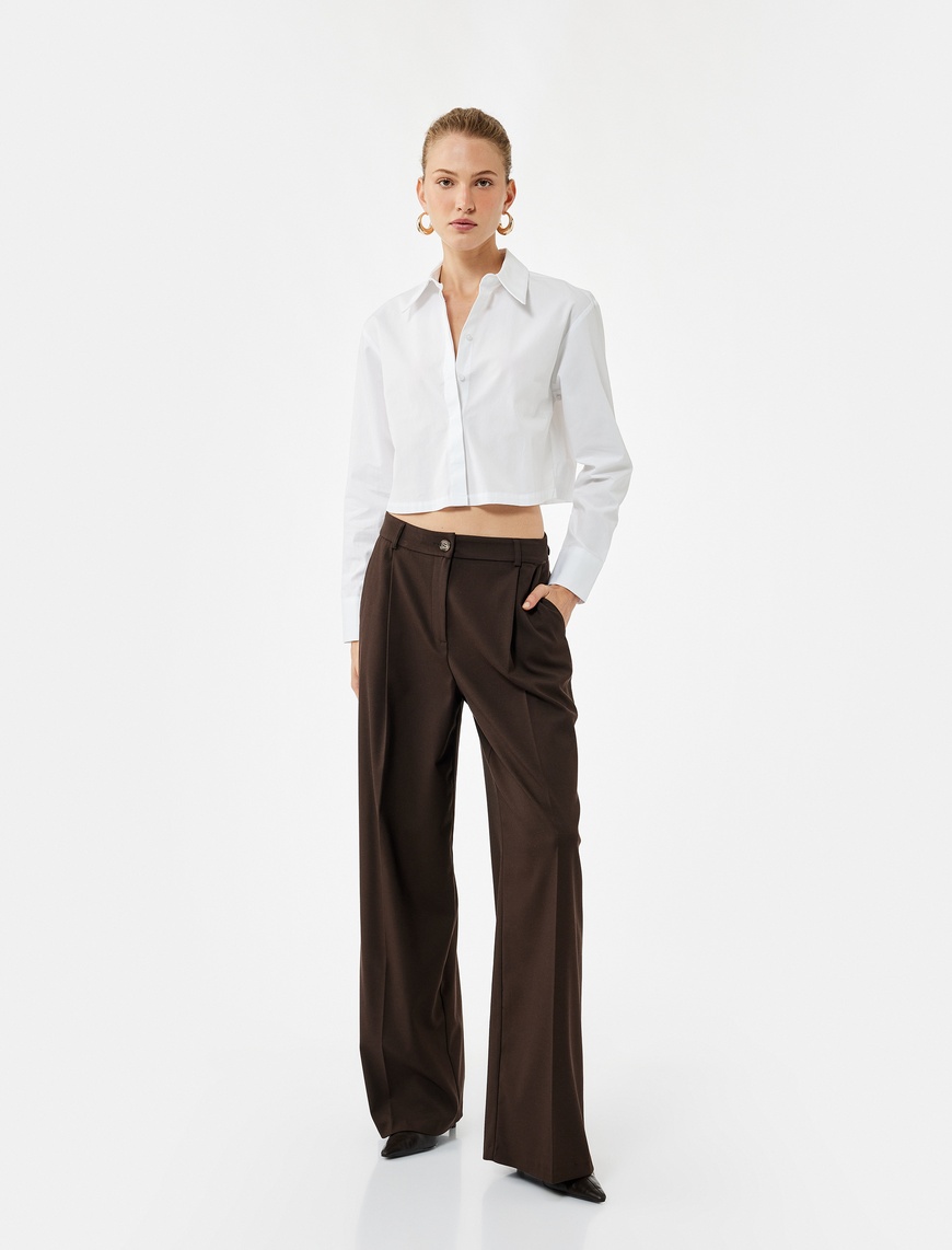   Uzun Kollu Klasik Yaka Oversize Poplin Crop Gömlek