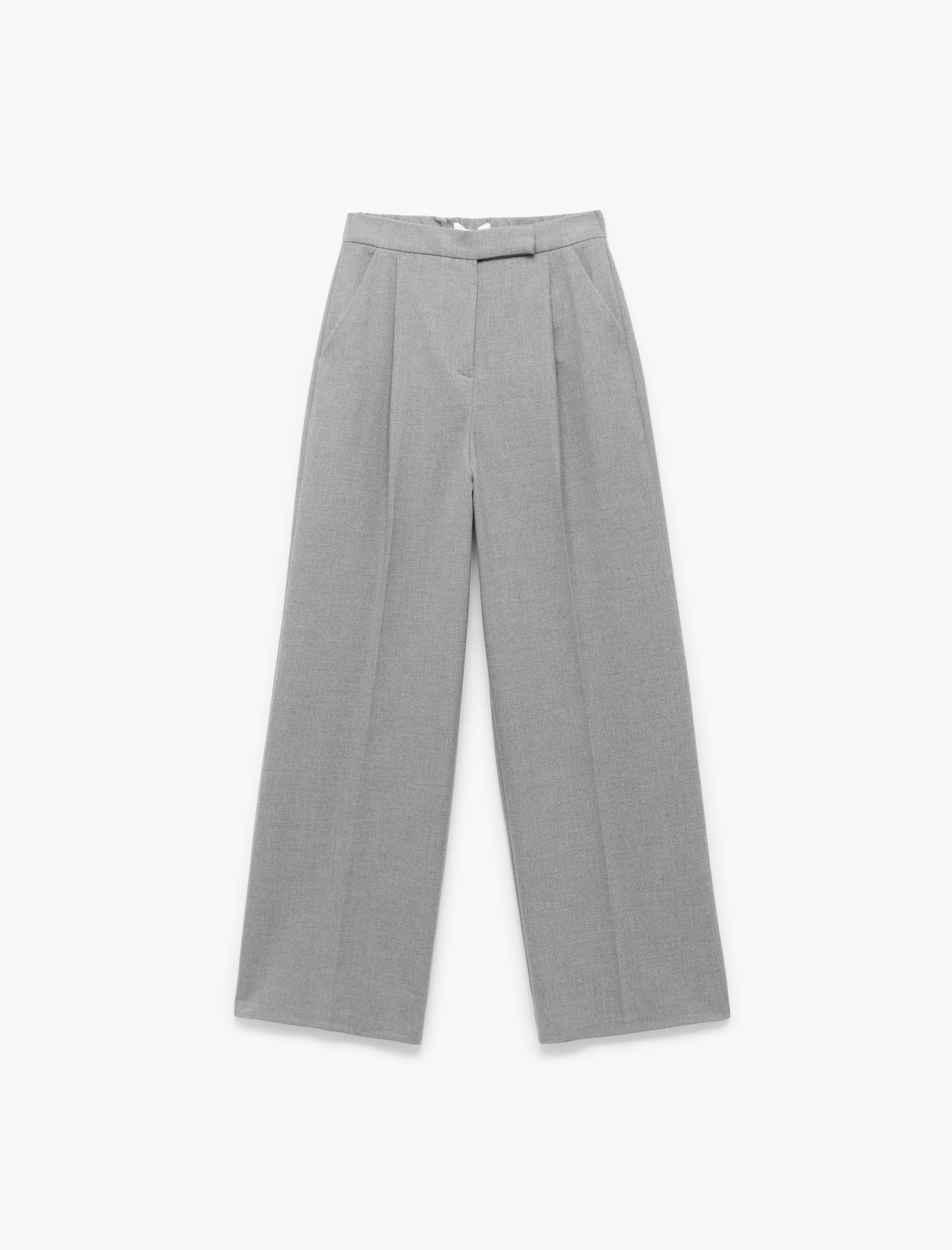   Cepli Pile Detaylı Yüksek Bel Geniş Paça Baggy Kumaş Pantolon