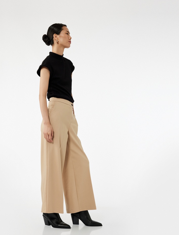  Standart Bel Cepli Kısa Geniş Paça Palazzo Pantolon