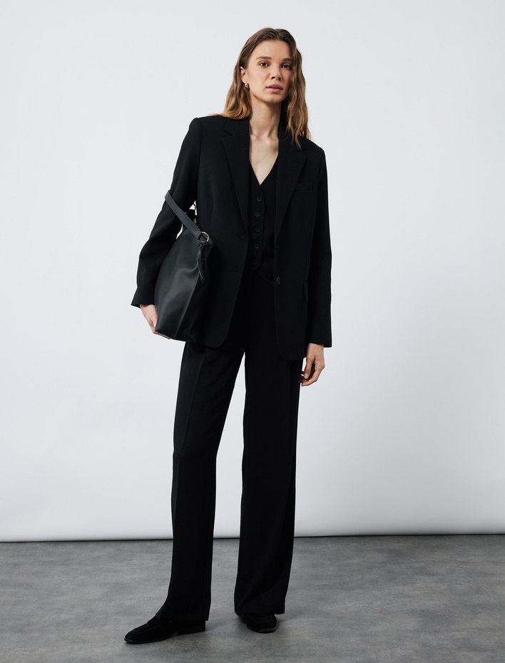  Pile Detaylı Cepli Geniş Paça Uzun Palazzo Pantolon