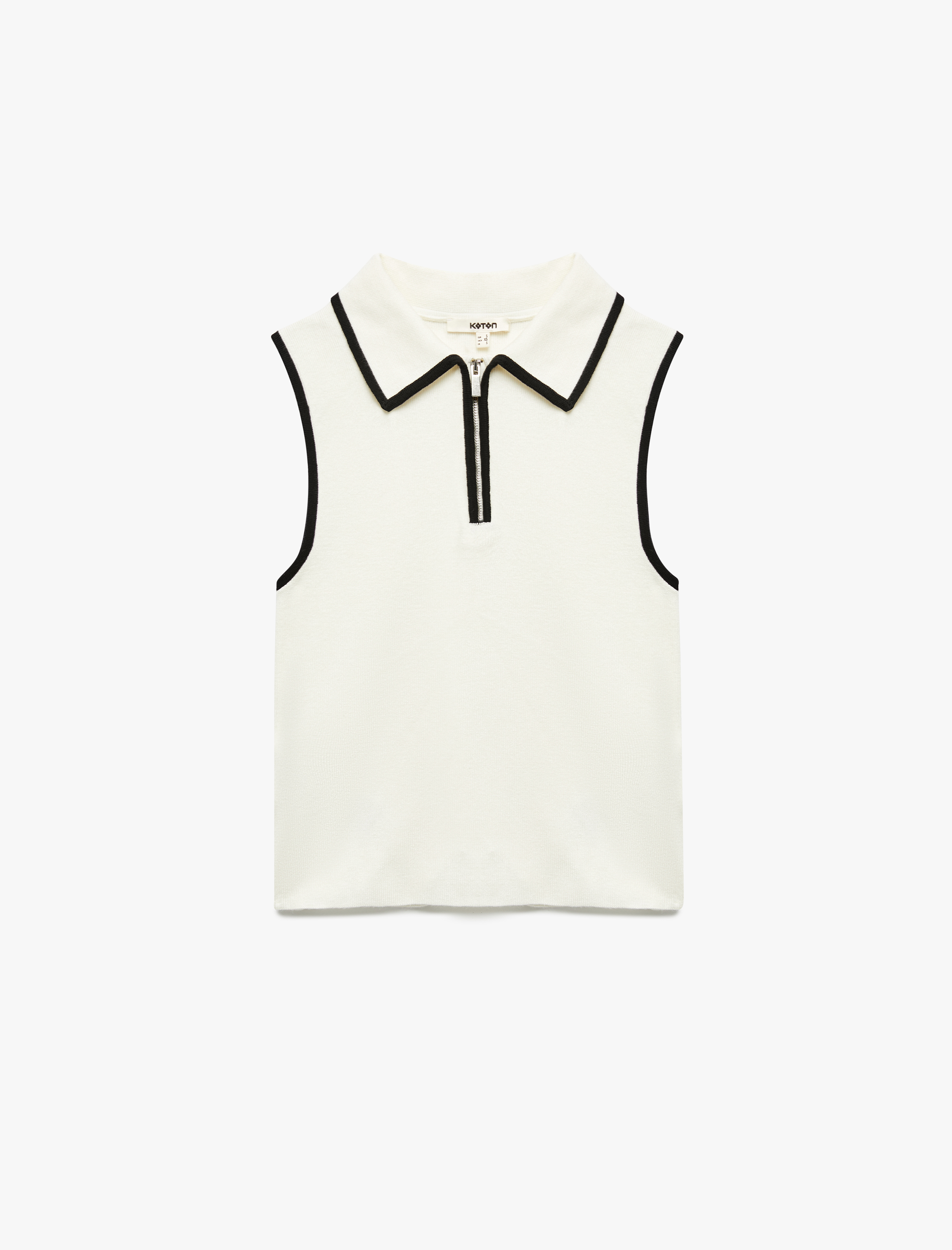   Renk Kontrastlı Kolsuz Fermuar Detaylı Polo Yaka Triko Bluz