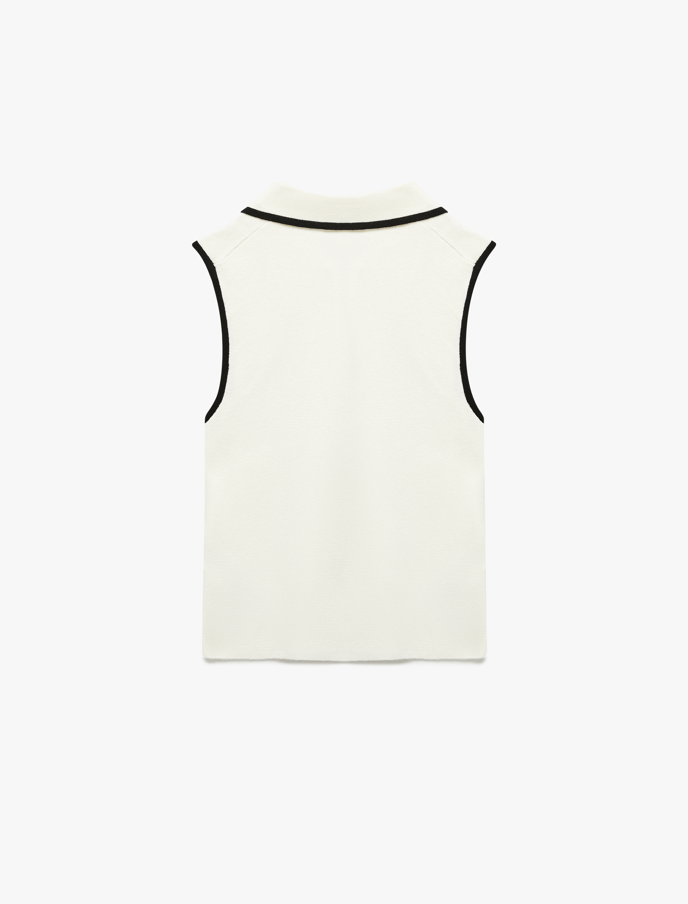   Renk Kontrastlı Kolsuz Fermuar Detaylı Polo Yaka Triko Bluz