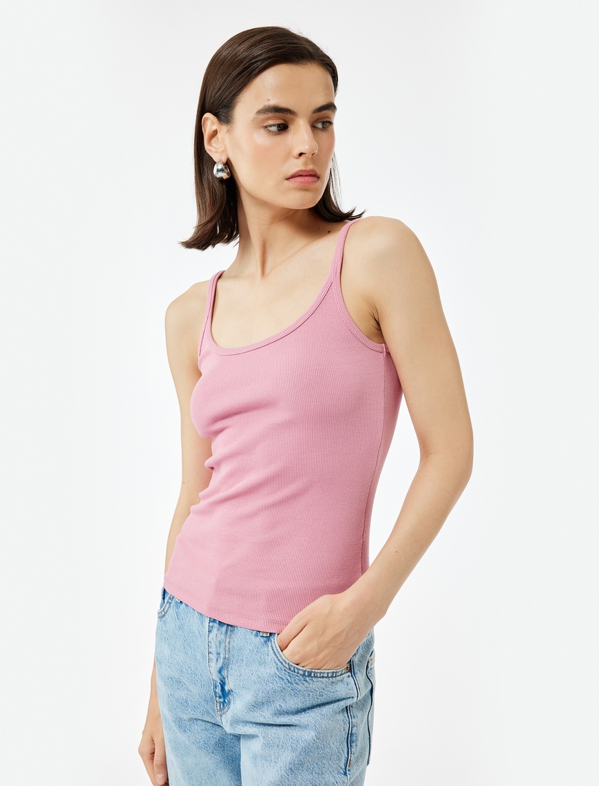 Koton Kadın Slim Fit Pamuklu U Yaka İnce Askılı Fitilli Atlet Tişört
