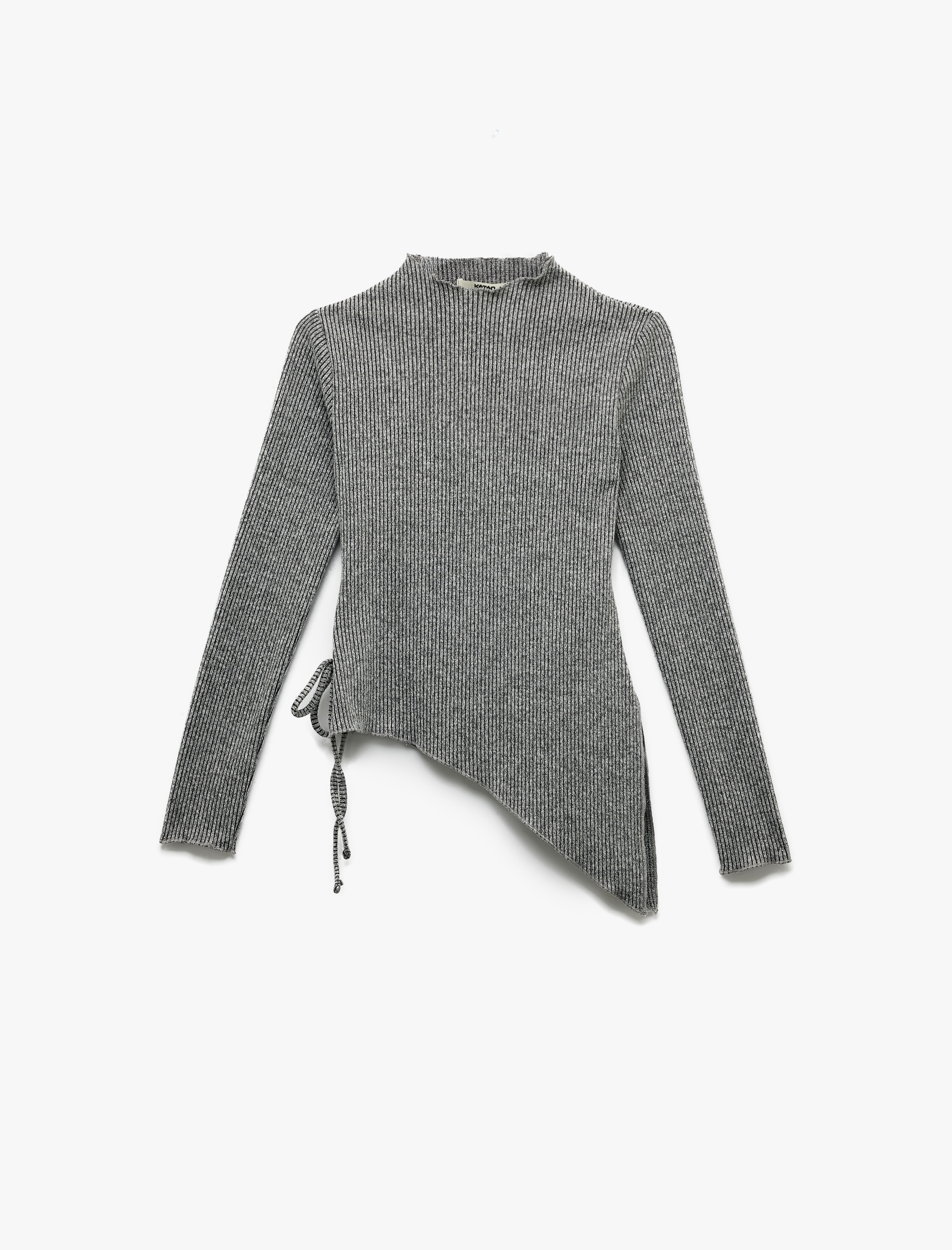   Uzun Kollu Dik Yaka Asimetrik Bağlama Detaylı Bluz