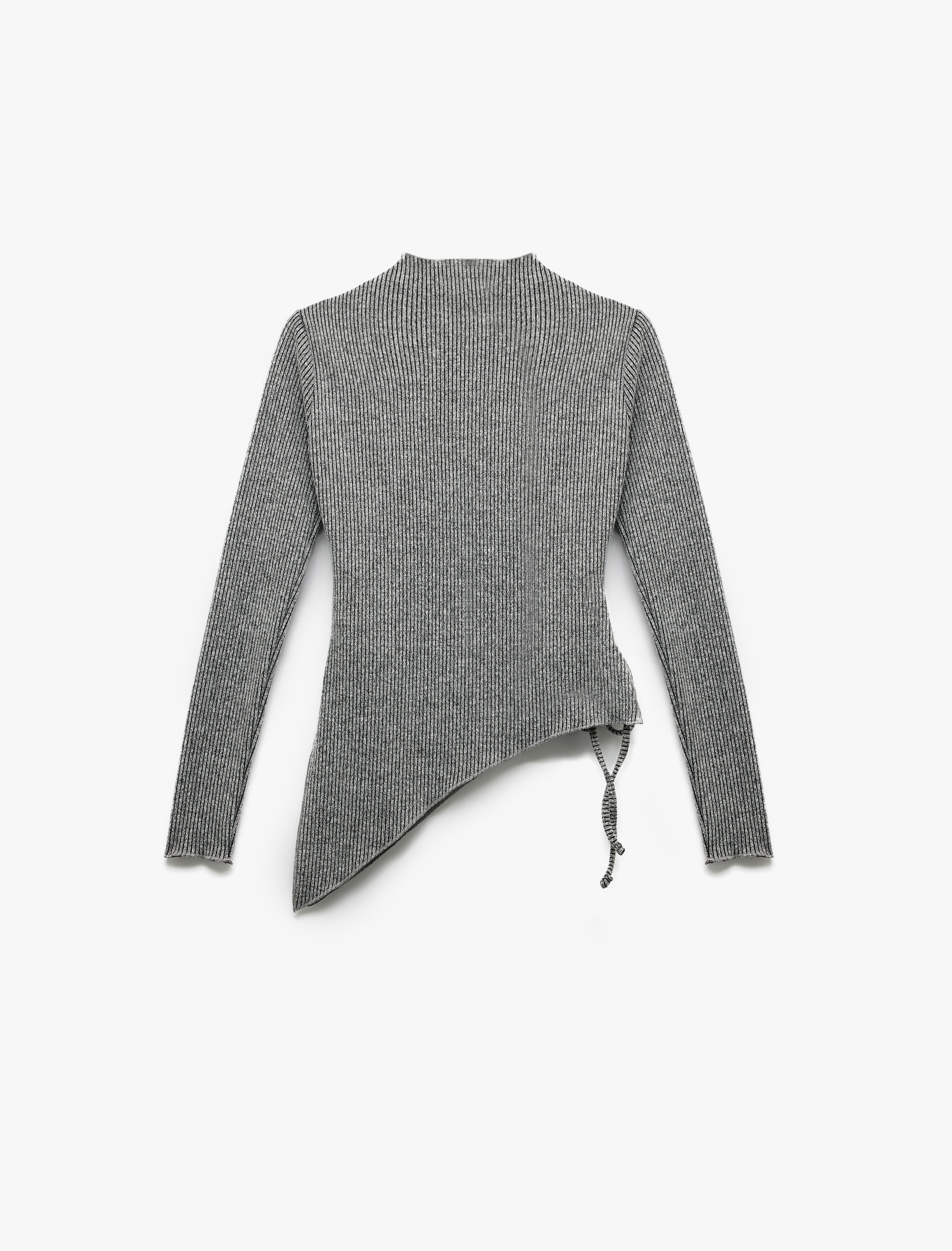   Uzun Kollu Dik Yaka Asimetrik Bağlama Detaylı Bluz