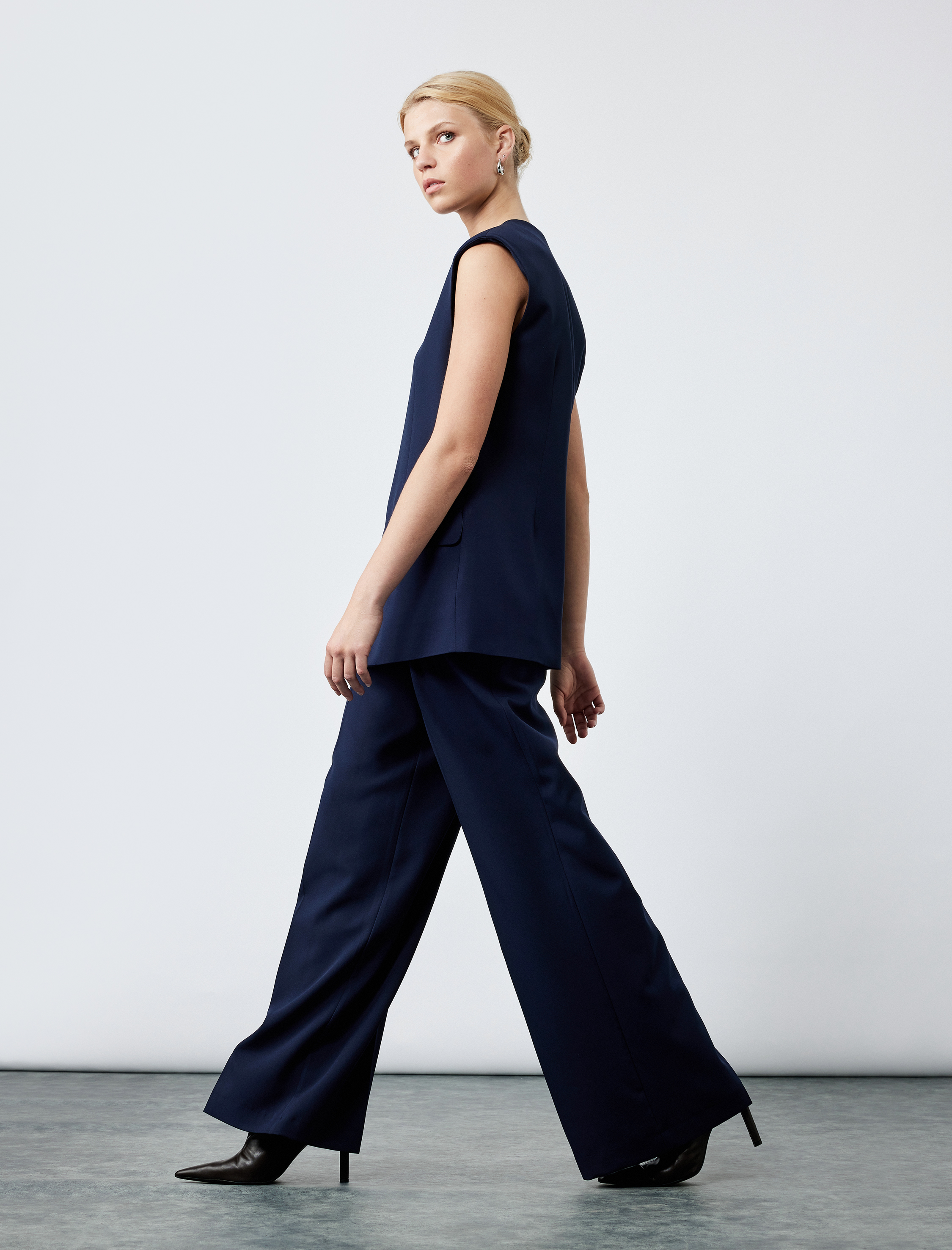   Cepli Pile Detaylı Yüksek Bel Palazzo Kumaş Pantolon