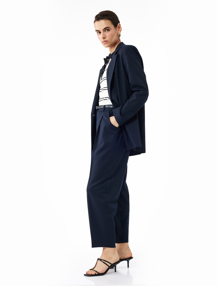  Cepli Kemerli Yüksek Bel Oversize Cigarette Pantolon