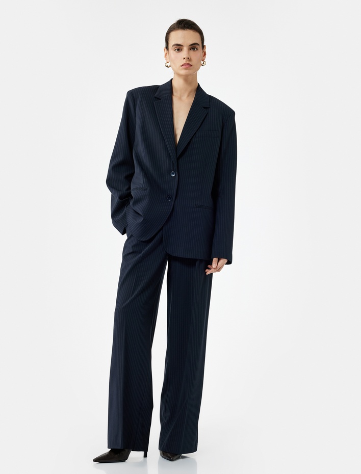  Cepli Pile Detaylı Yüksek Bel Geniş Paça Palazzo Pantolon