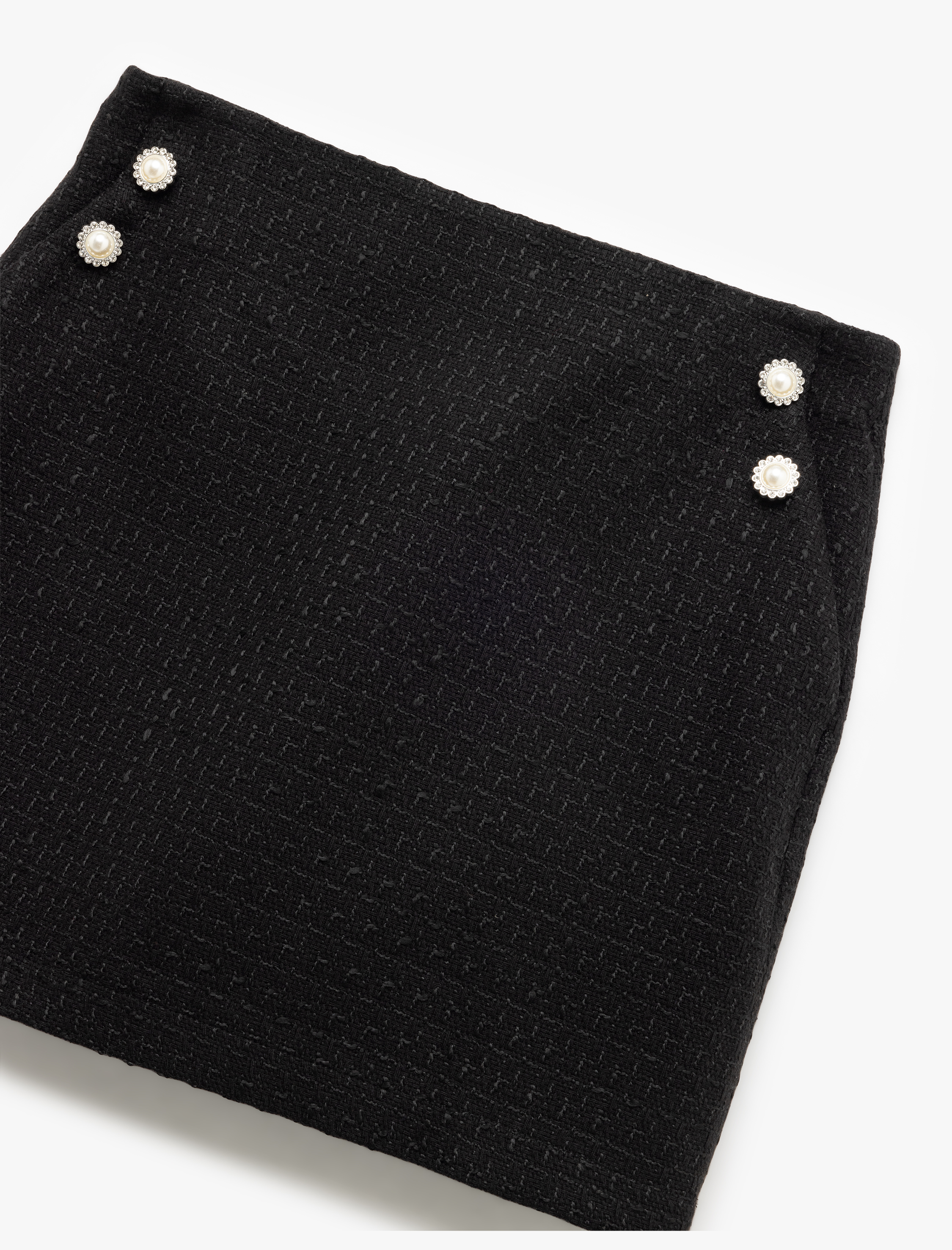   A Kesim Cepli İnci Düğme Detaylı Mini Tüvit Etek