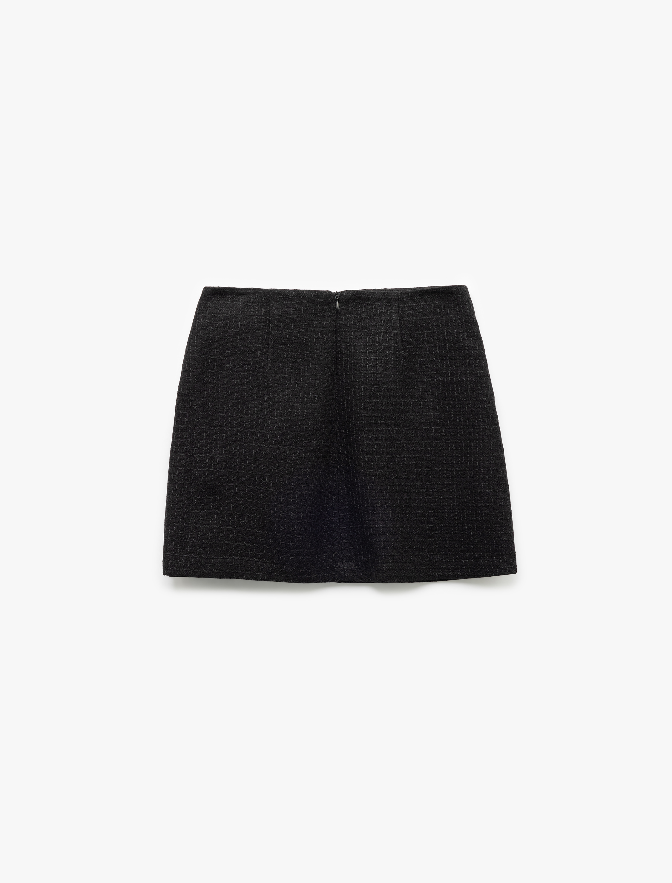   A Kesim Cepli İnci Düğme Detaylı Mini Tüvit Etek