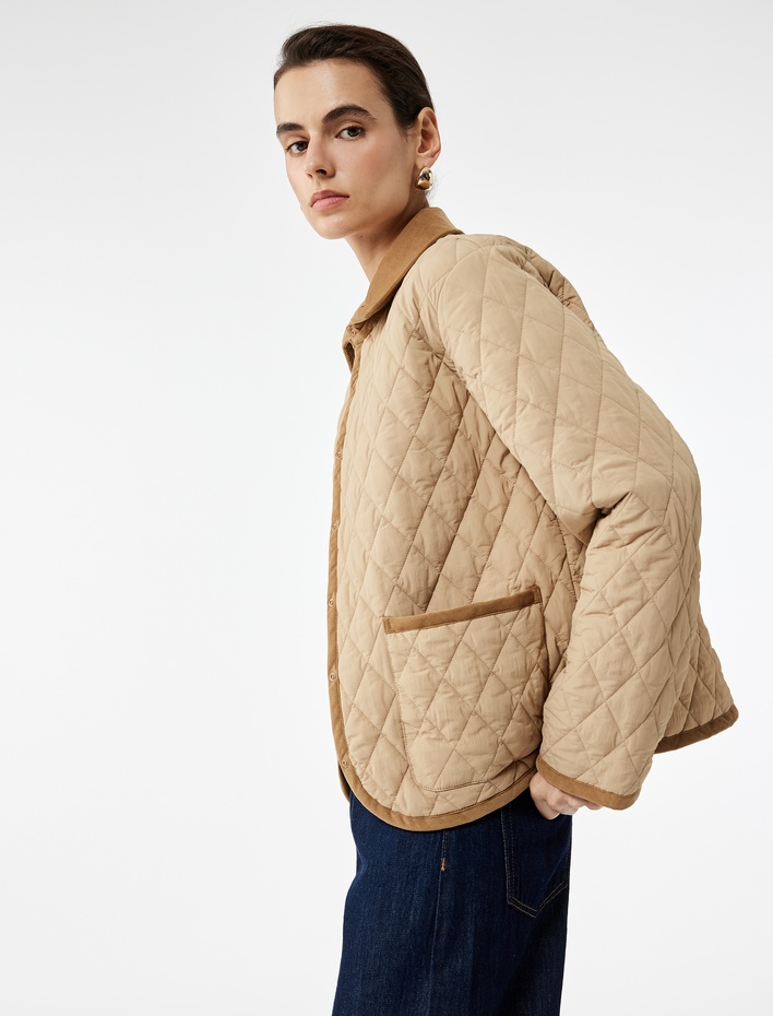  Cepli Düğmeli Uzun Kollu Su İtici Mevsimlik Kapitone Mont