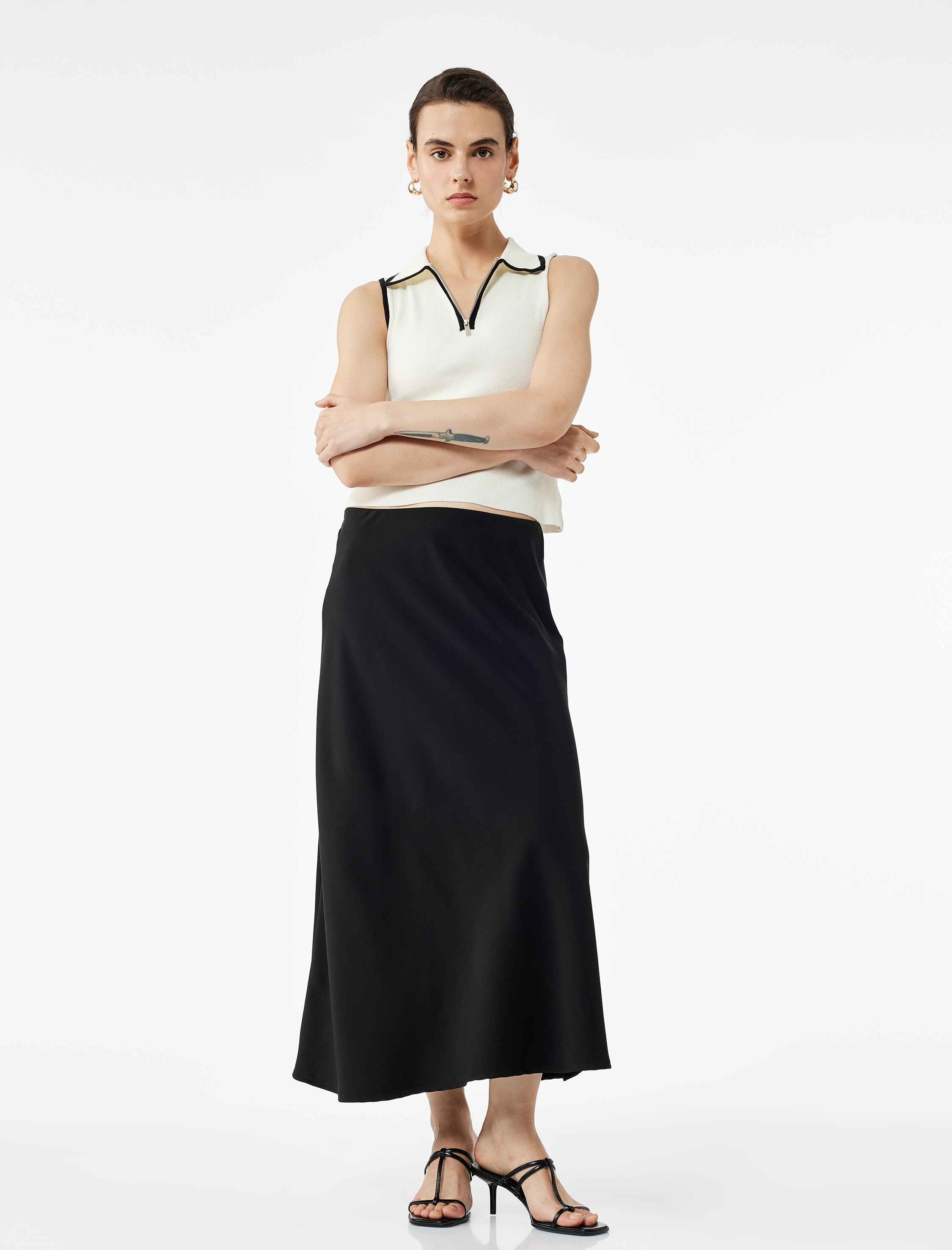   Regular Fit Midi Boy Saten Kloş Etek