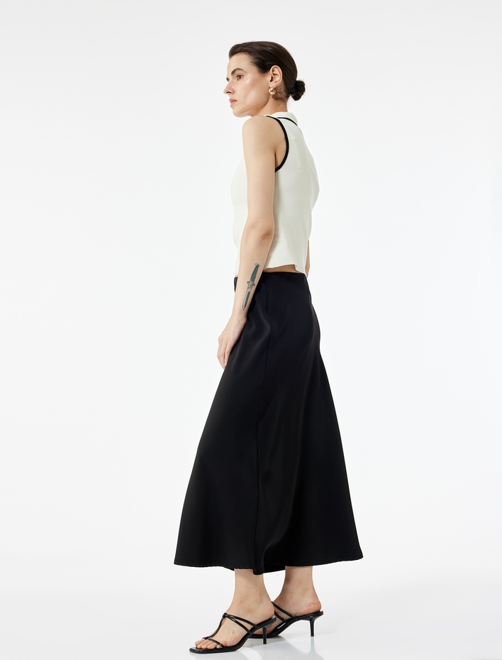  Regular Fit Midi Boy Saten Kloş Etek