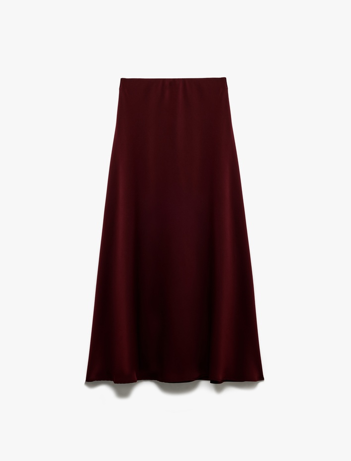  Regular Fit Midi Boy Saten Kloş Etek