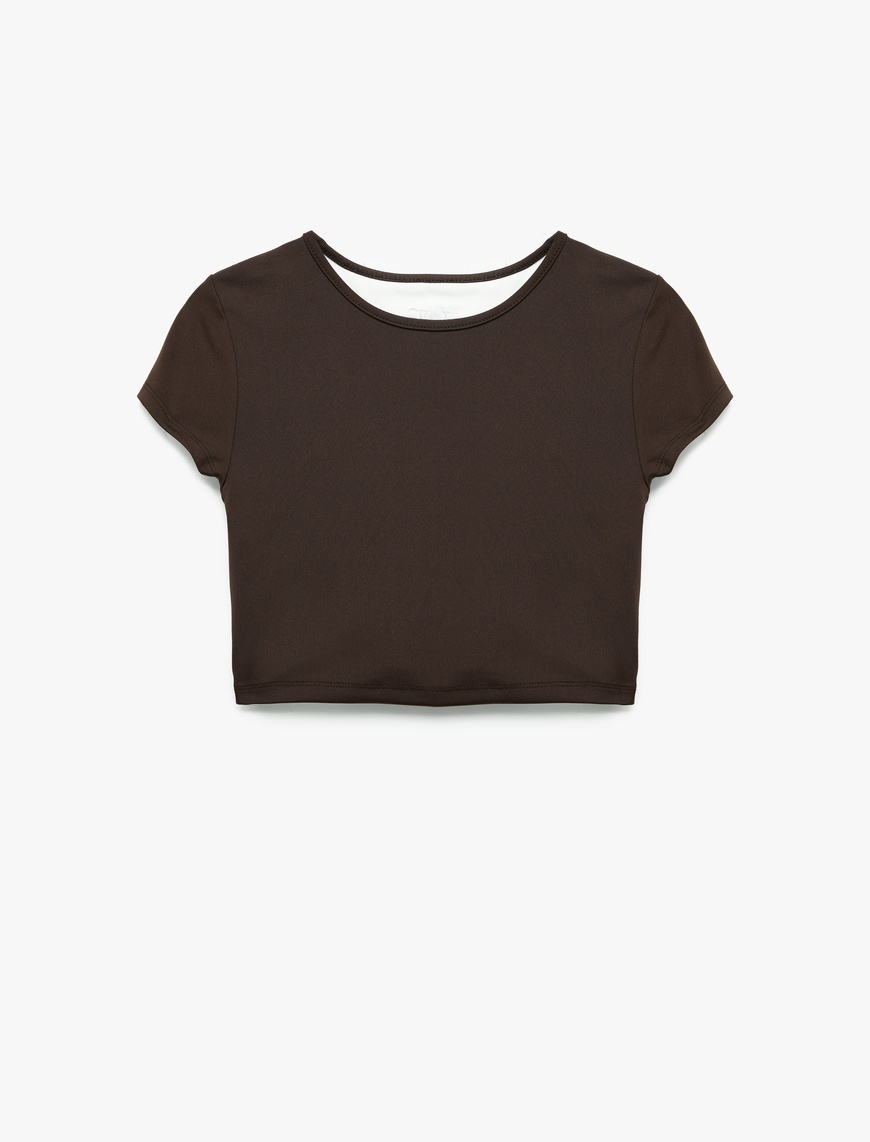   Kısa Kollu Bisiklet Yaka Crop Basic Spor Tişört