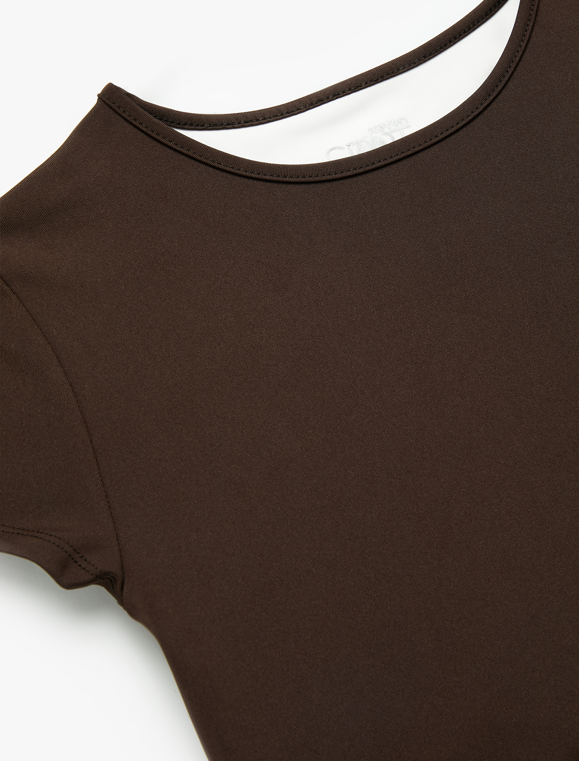   Kısa Kollu Bisiklet Yaka Crop Basic Spor Tişört