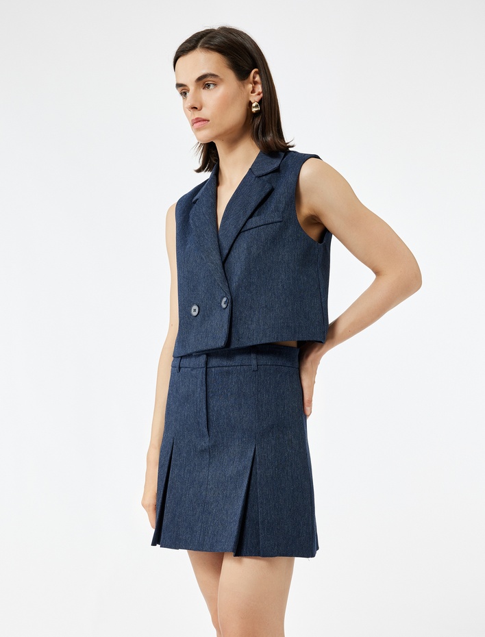  Pamuklu A Kesim Pileli Mini Etek