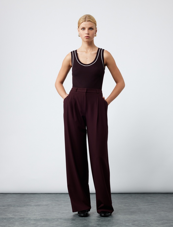  Renk Kontrastlı Kolsuz U Yaka Triko Atlet